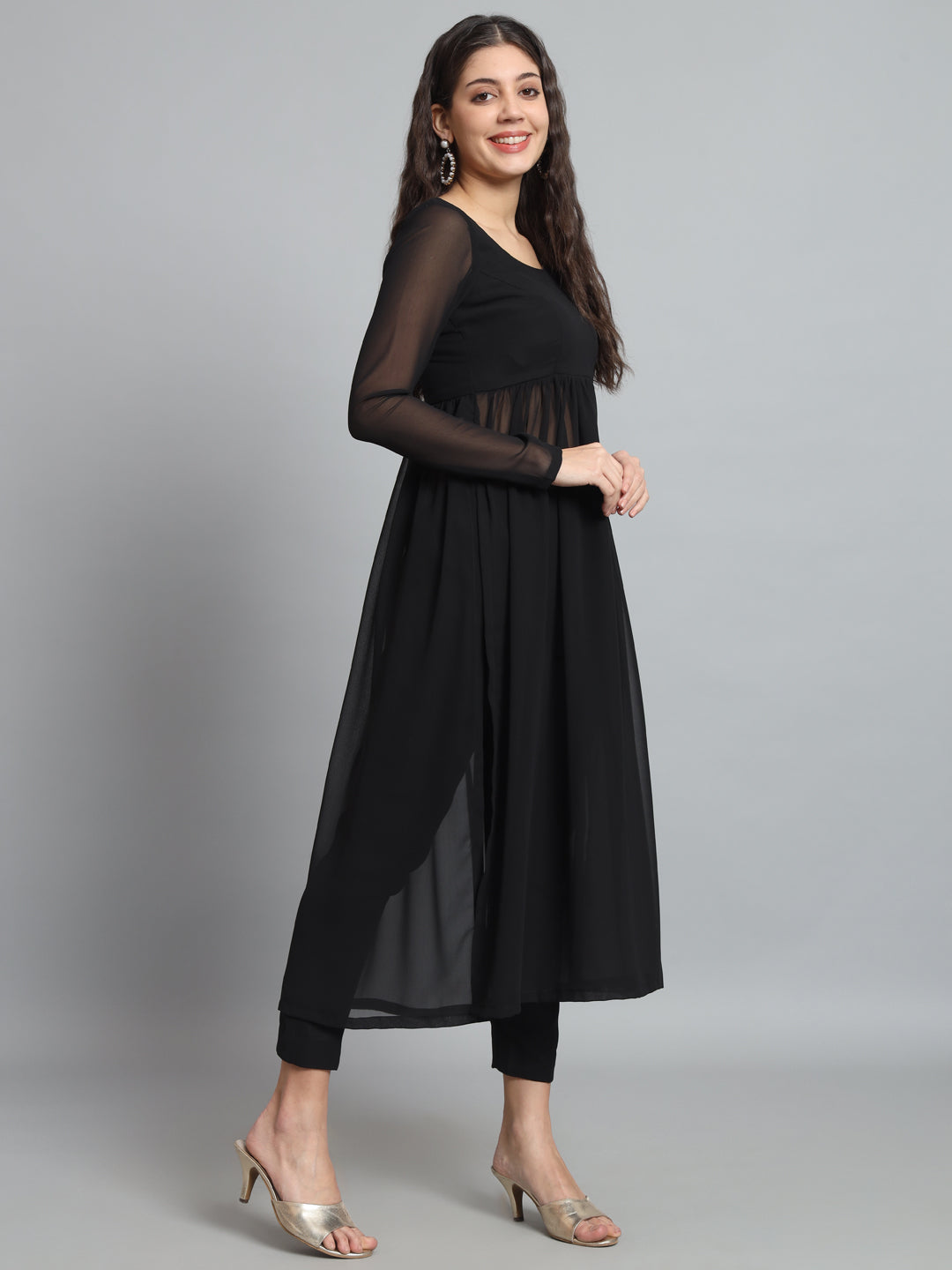 Fab Fashion Black Georgette Side Slit Set - Distacart