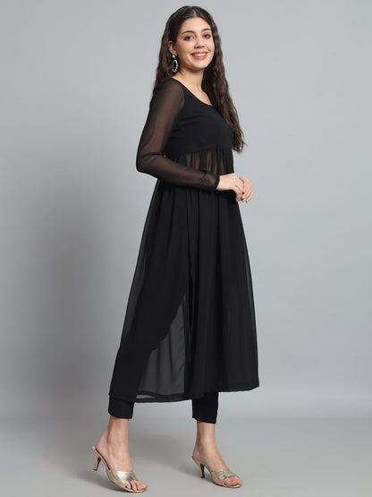 Fab Fashion Black Georgette Side Slit Set - Distacart