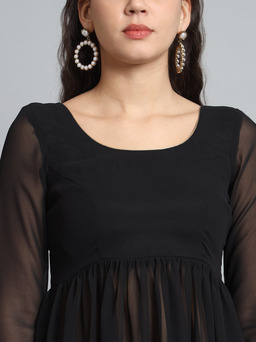 Fab Fashion Black Georgette Side Slit Set - Distacart