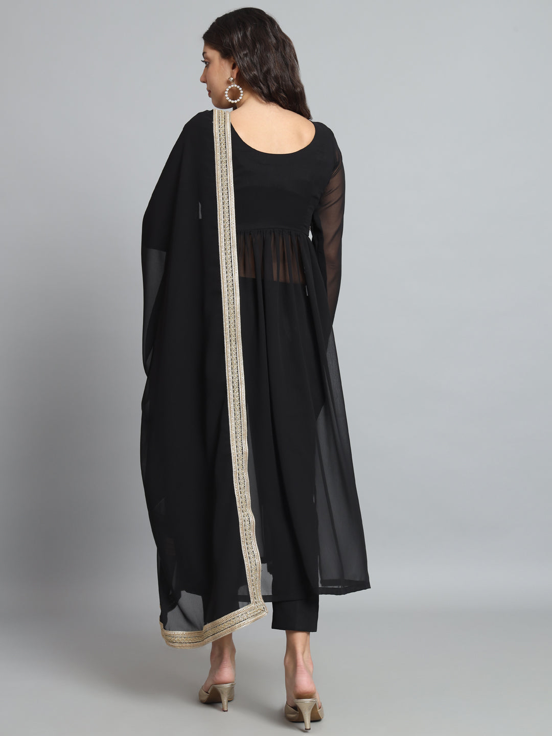 Fab Fashion Black Georgette Side Slit Set - Distacart