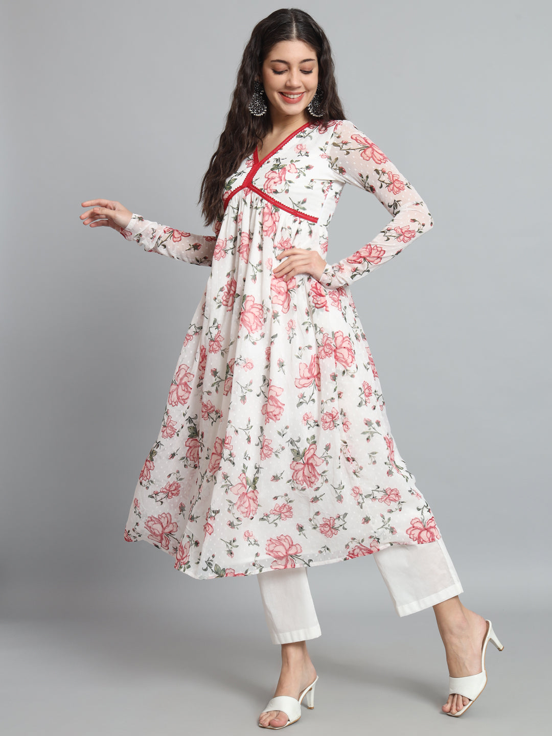 Fab Fashion White Floral Alia Cut Set - Distacart