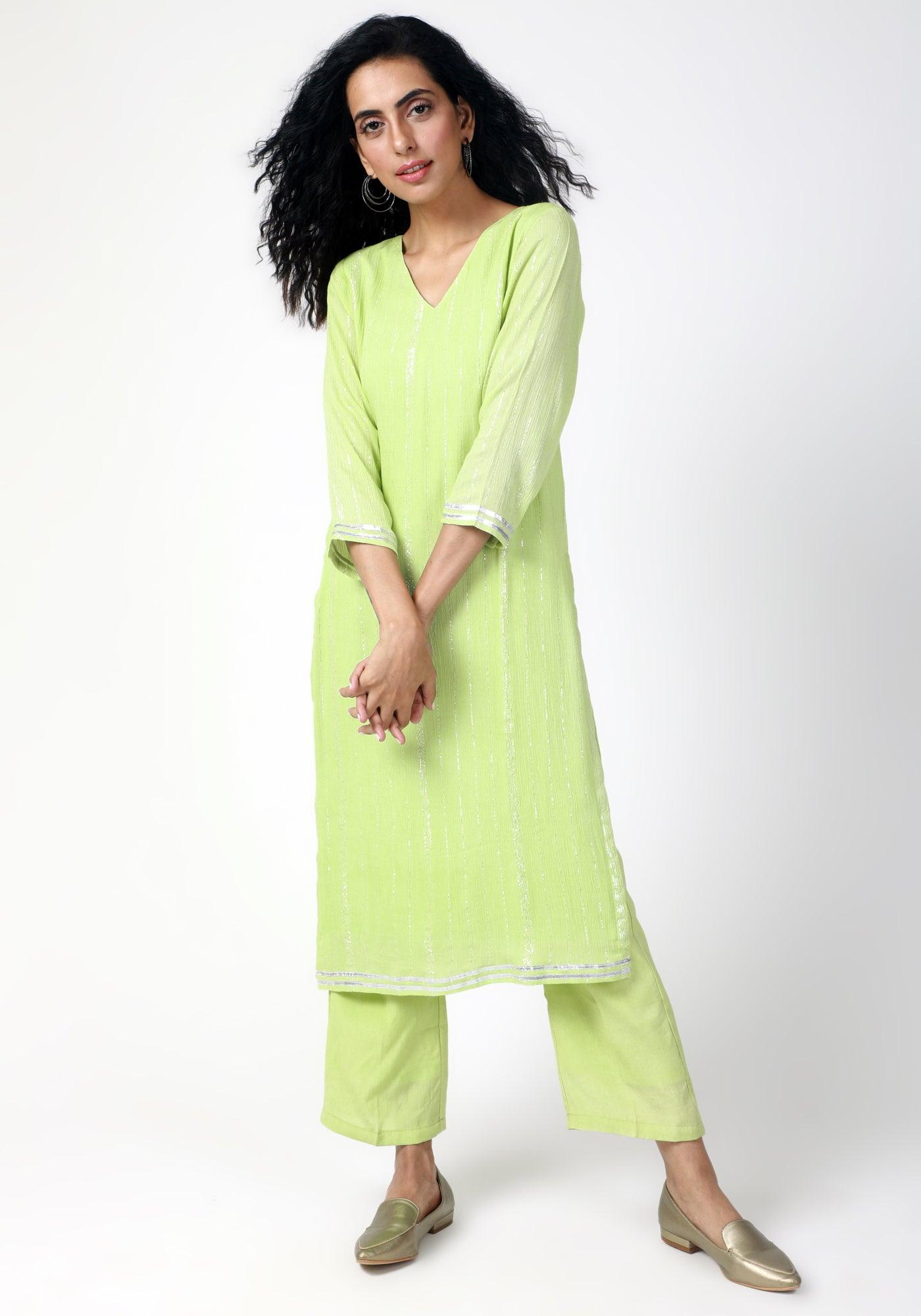 trueBrowns Green Gota Slit Kurta-Pant - Distacart