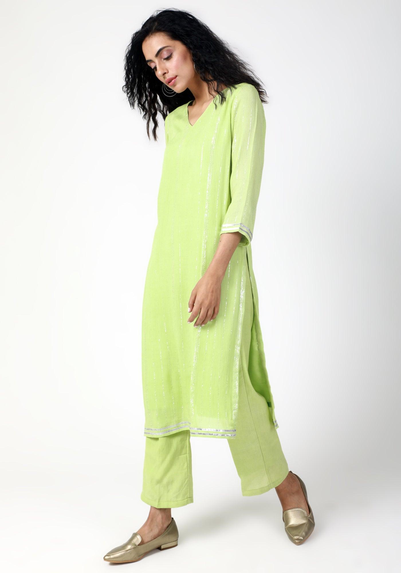 trueBrowns Green Gota Slit Kurta-Pant - Distacart