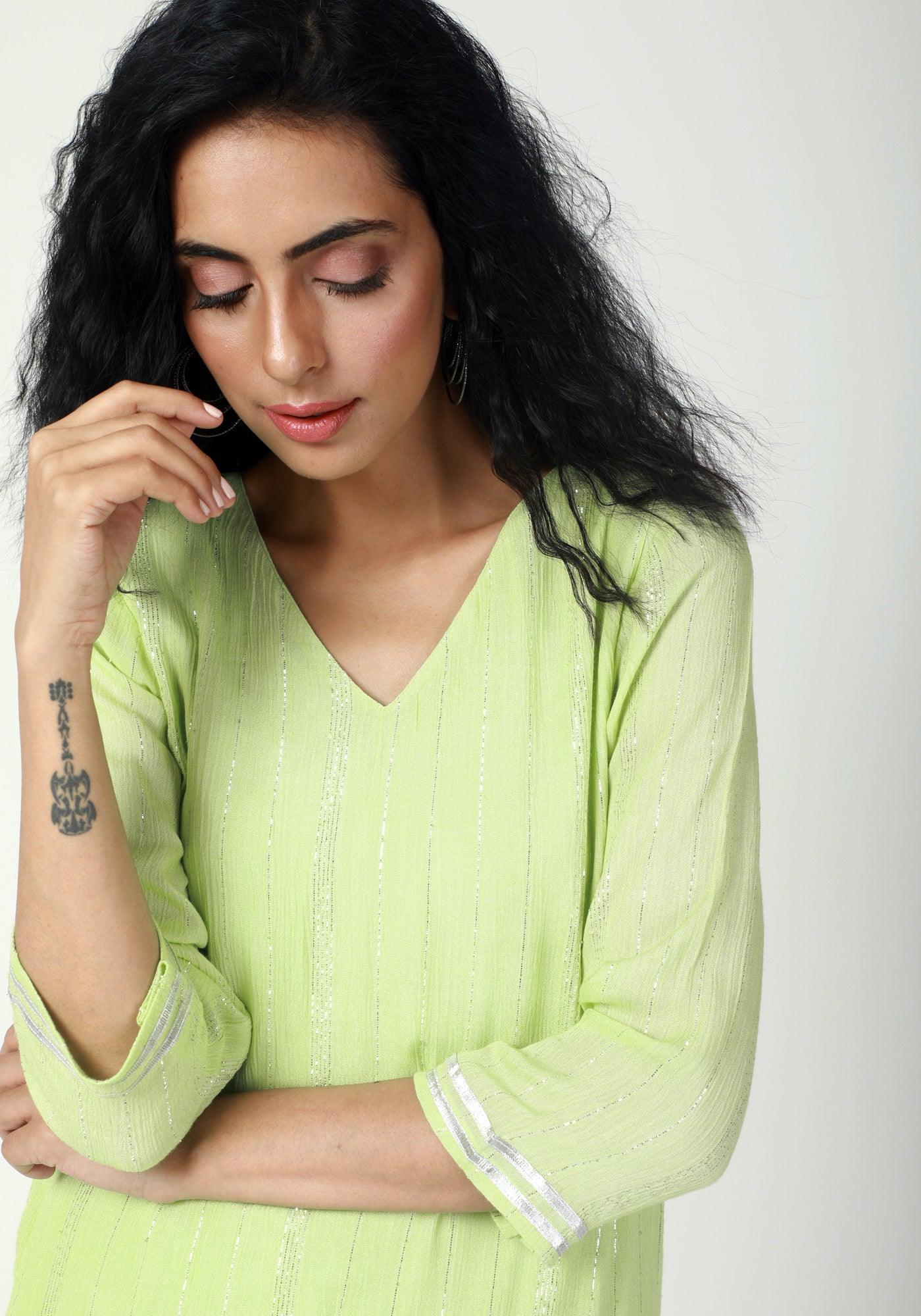 trueBrowns Green Gota Slit Kurta-Pant - Distacart