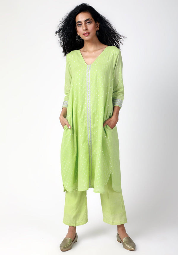 trueBrowns Green Silver Laced Kurta-Pant - Distacart