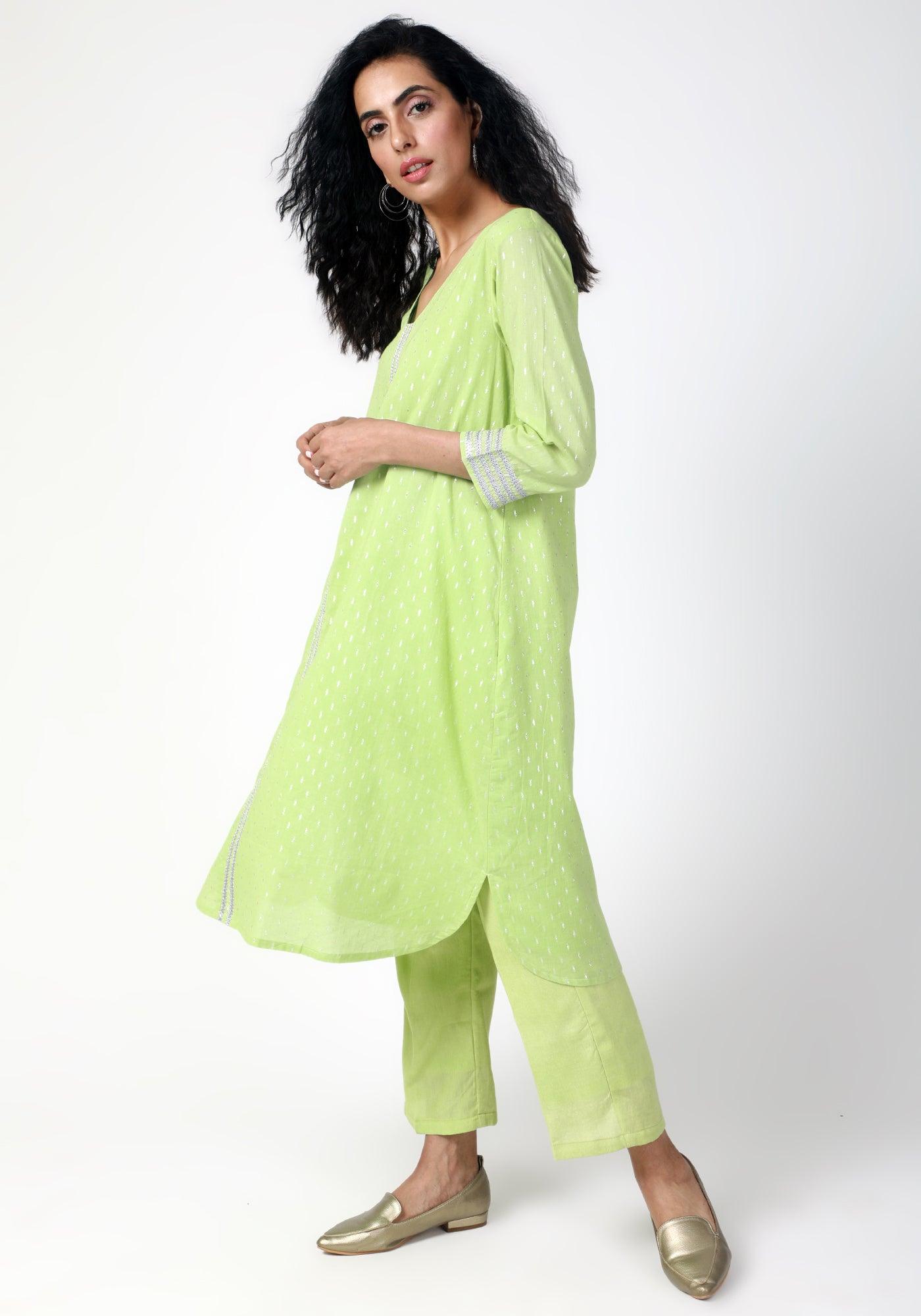 trueBrowns Green Silver Laced Kurta-Pant - Distacart