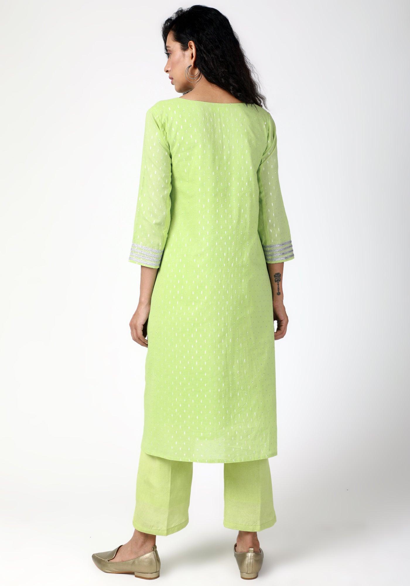 trueBrowns Green Silver Laced Kurta-Pant - Distacart