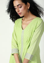 Thumbnail for trueBrowns Green Silver Laced Kurta- Ruffled Pant - Distacart