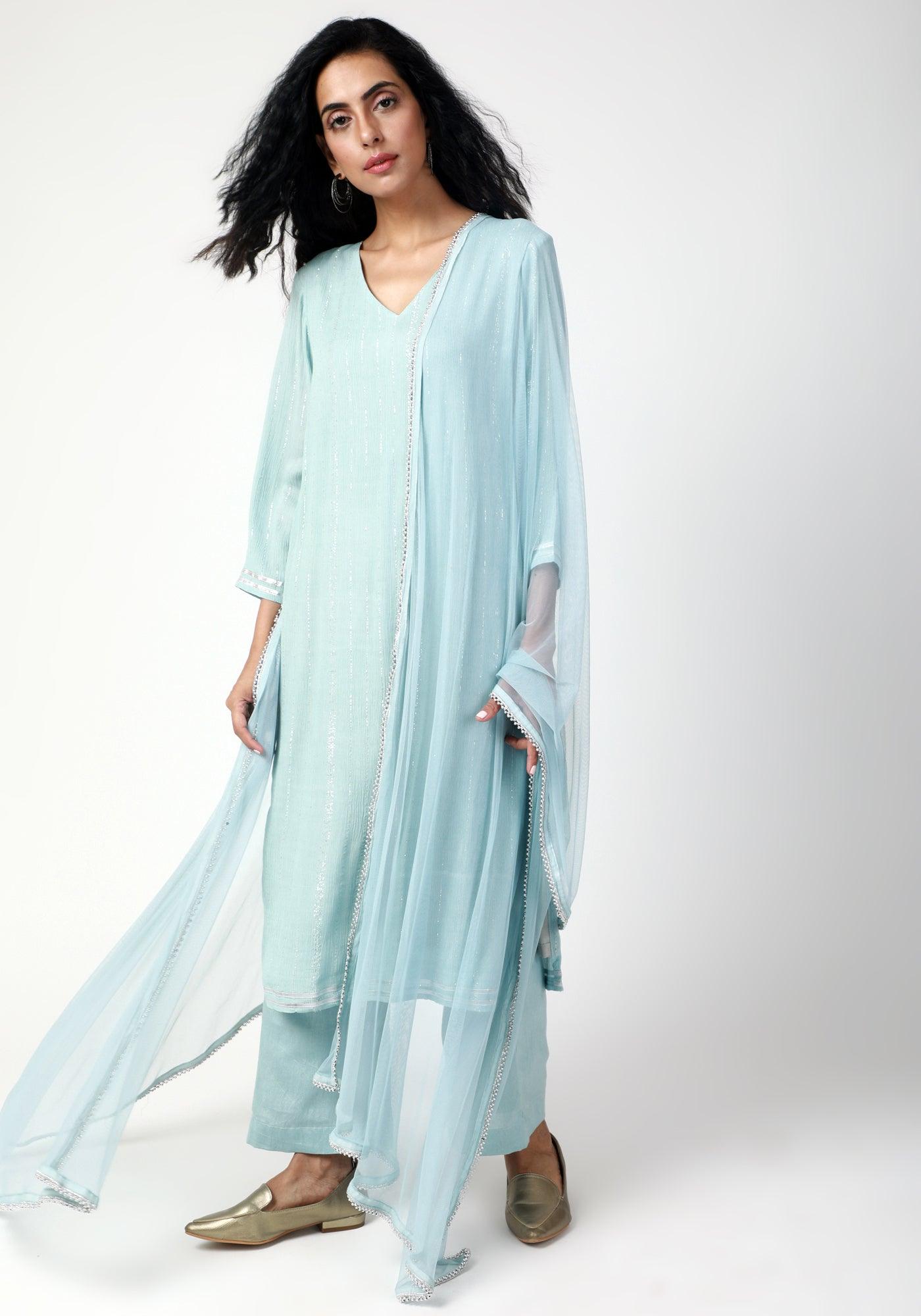 trueBrowns Blue Gota Slit Kurta-Pant Set - Distacart