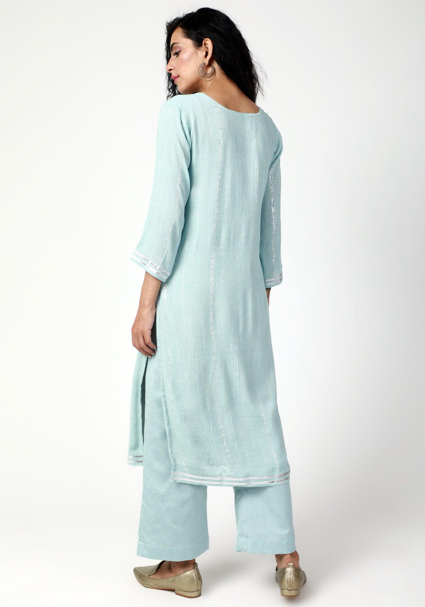 trueBrowns Blue Gota Slit Kurta-Pant Set - Distacart