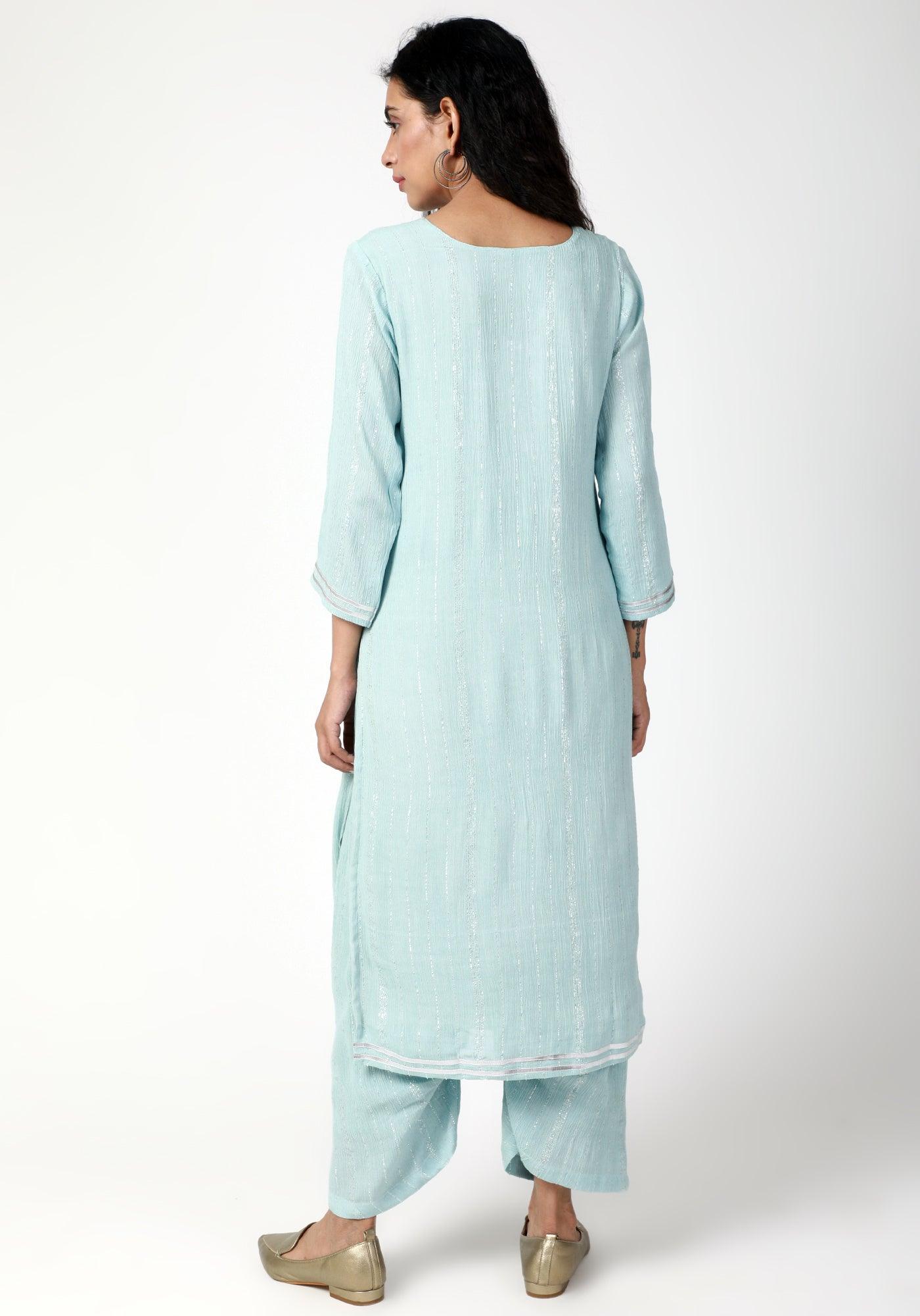 trueBrowns Blue Gota Slit Kurta-Ruffled Pant - Distacart