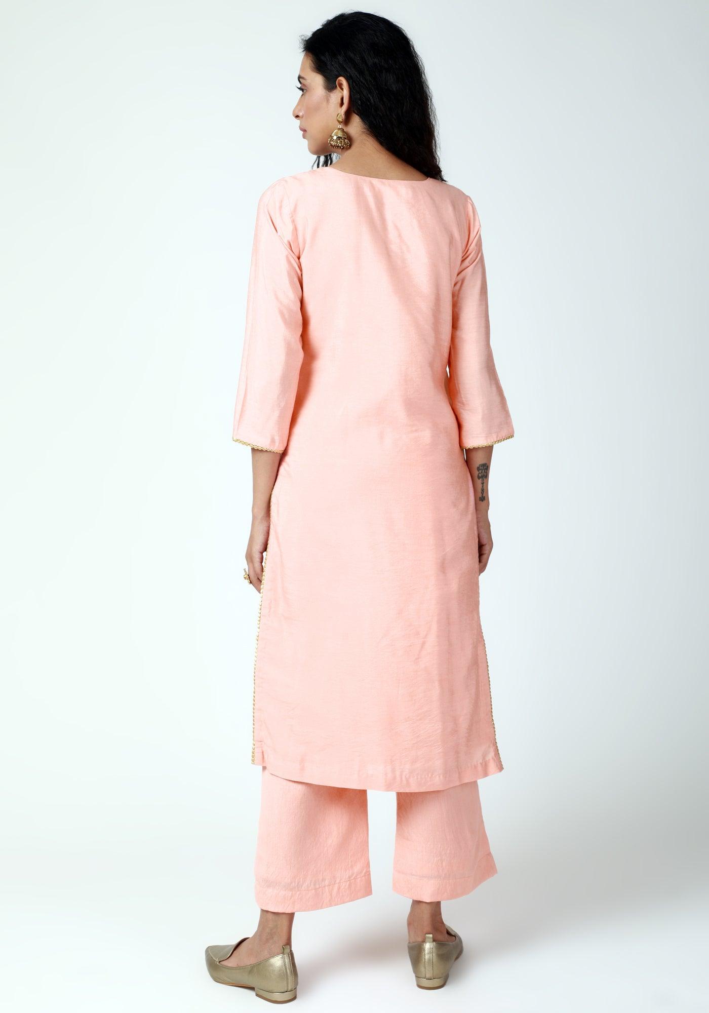 trueBrowns Peach Gota Kurta-Pant-Dupatta