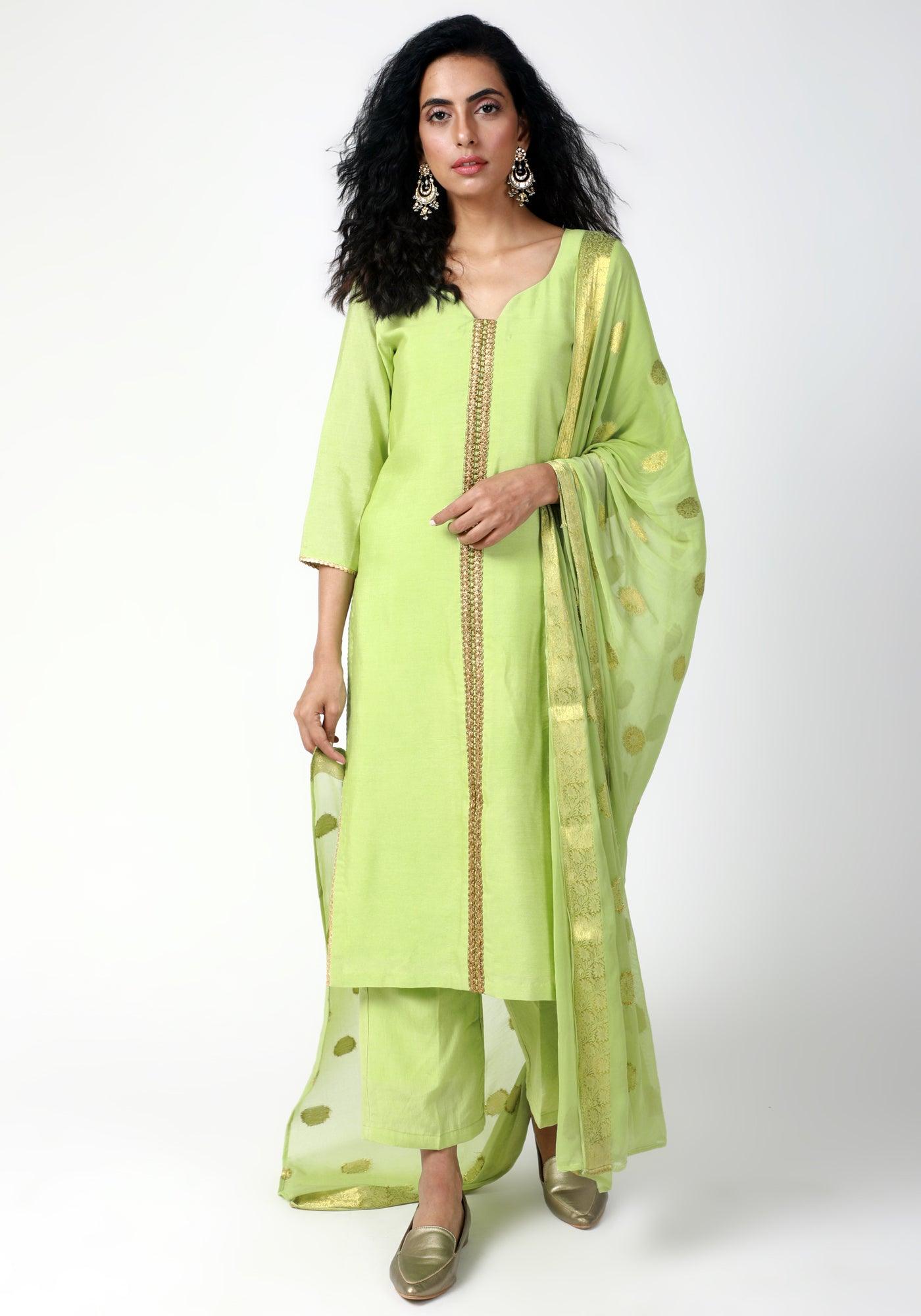 trueBrowns Green Gota Kurta-Pant-Dupatta - Distacart