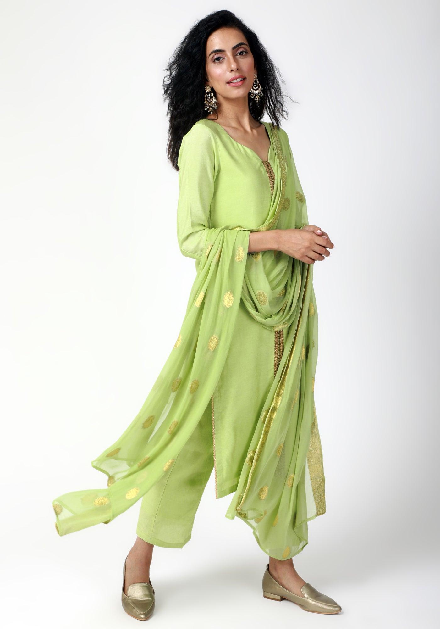 trueBrowns Green Gota Kurta-Pant-Dupatta - Distacart
