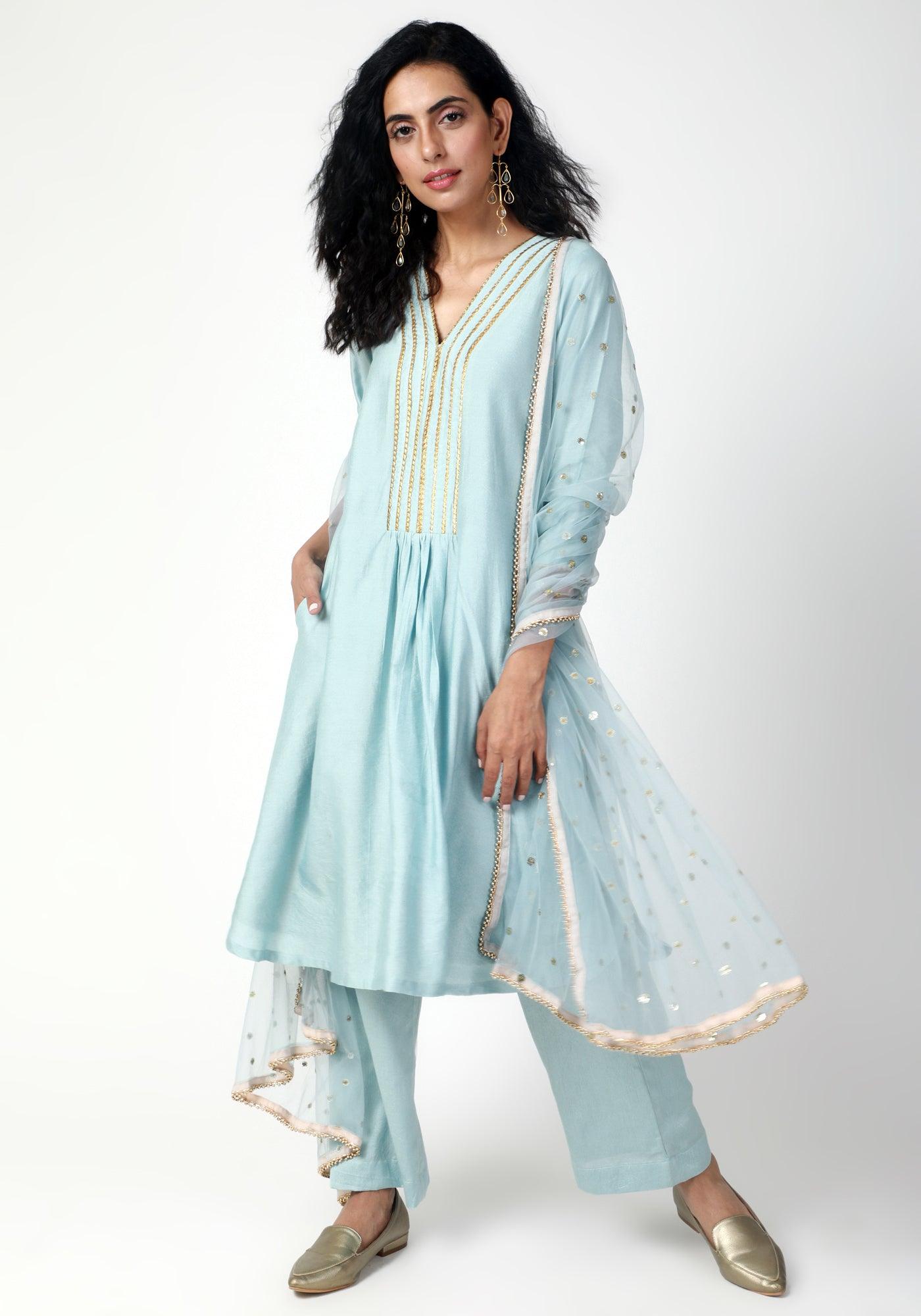 trueBrowns Blue Gota Kurta-Pant-Dupatta - Distacart