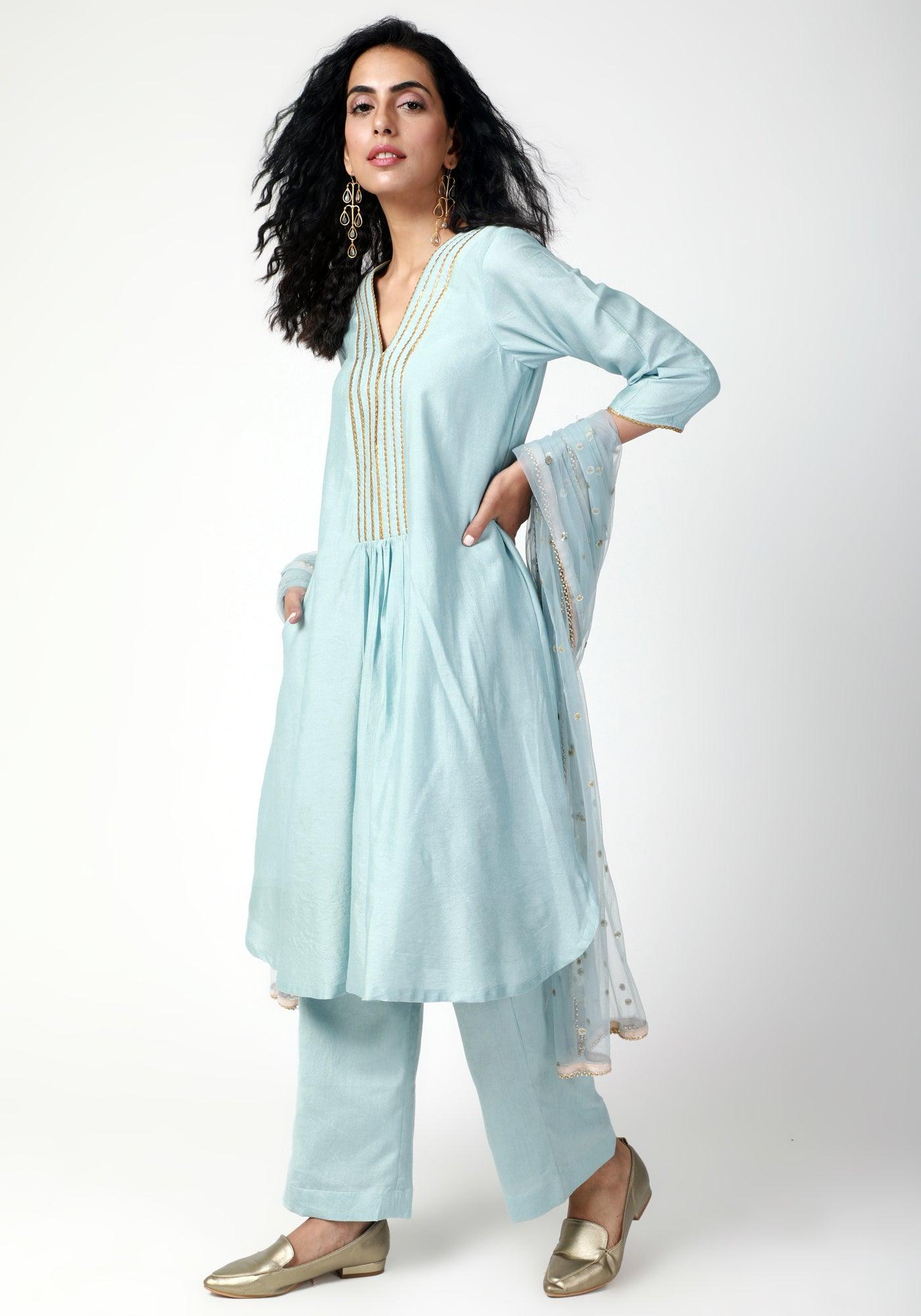 trueBrowns Blue Gota Kurta-Pant-Dupatta - Distacart