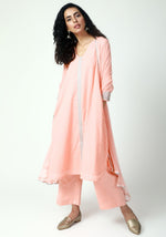 Thumbnail for trueBrowns Peach Silver Laced Kurta-Pant-Dupatta