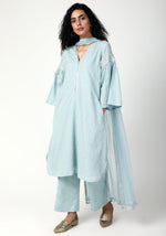 Thumbnail for trueBrowns Blue Silver Laced Kurta-Pant-Dupatta - Distacart