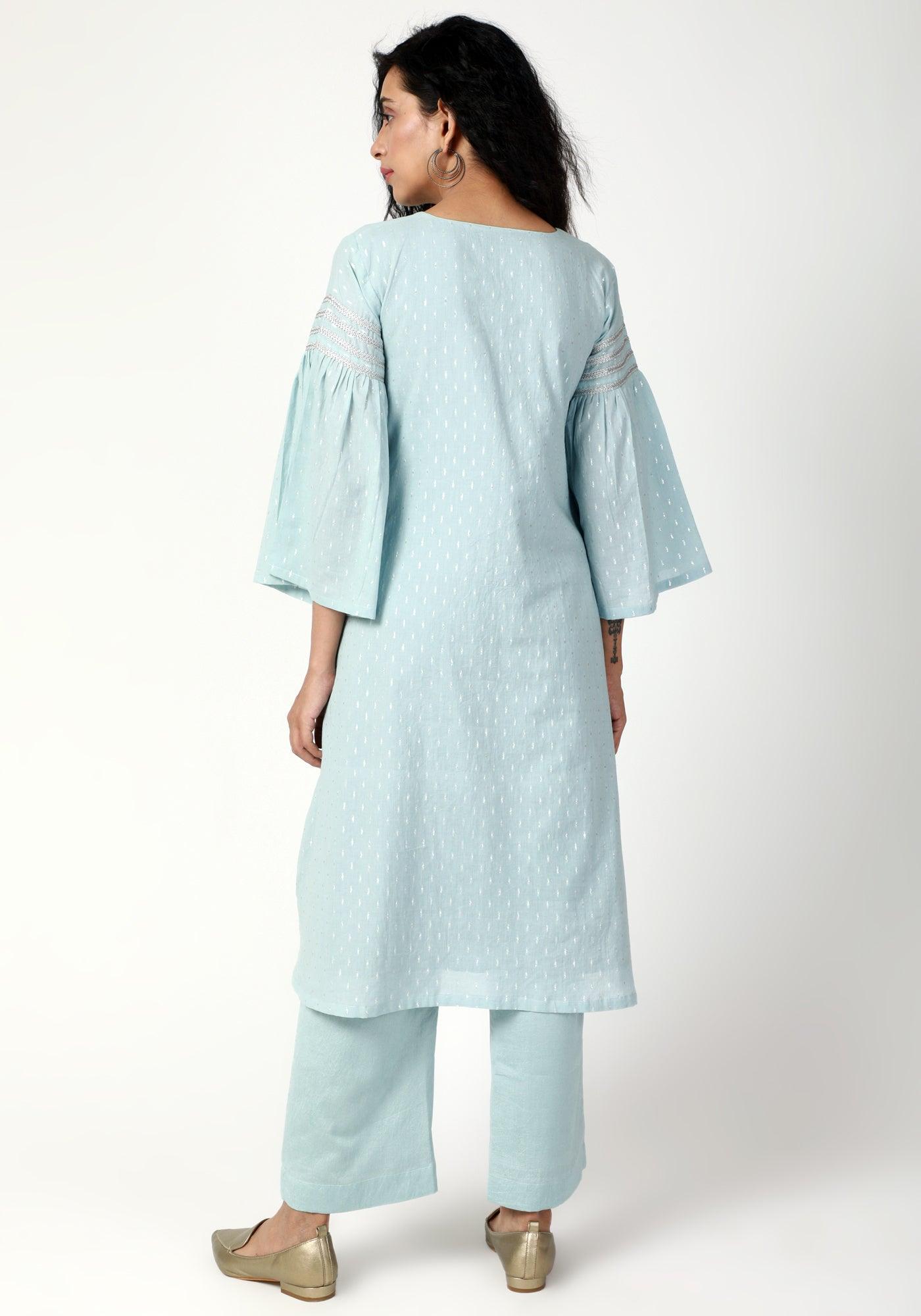 trueBrowns Blue Silver Laced Kurta-Pant-Dupatta - Distacart
