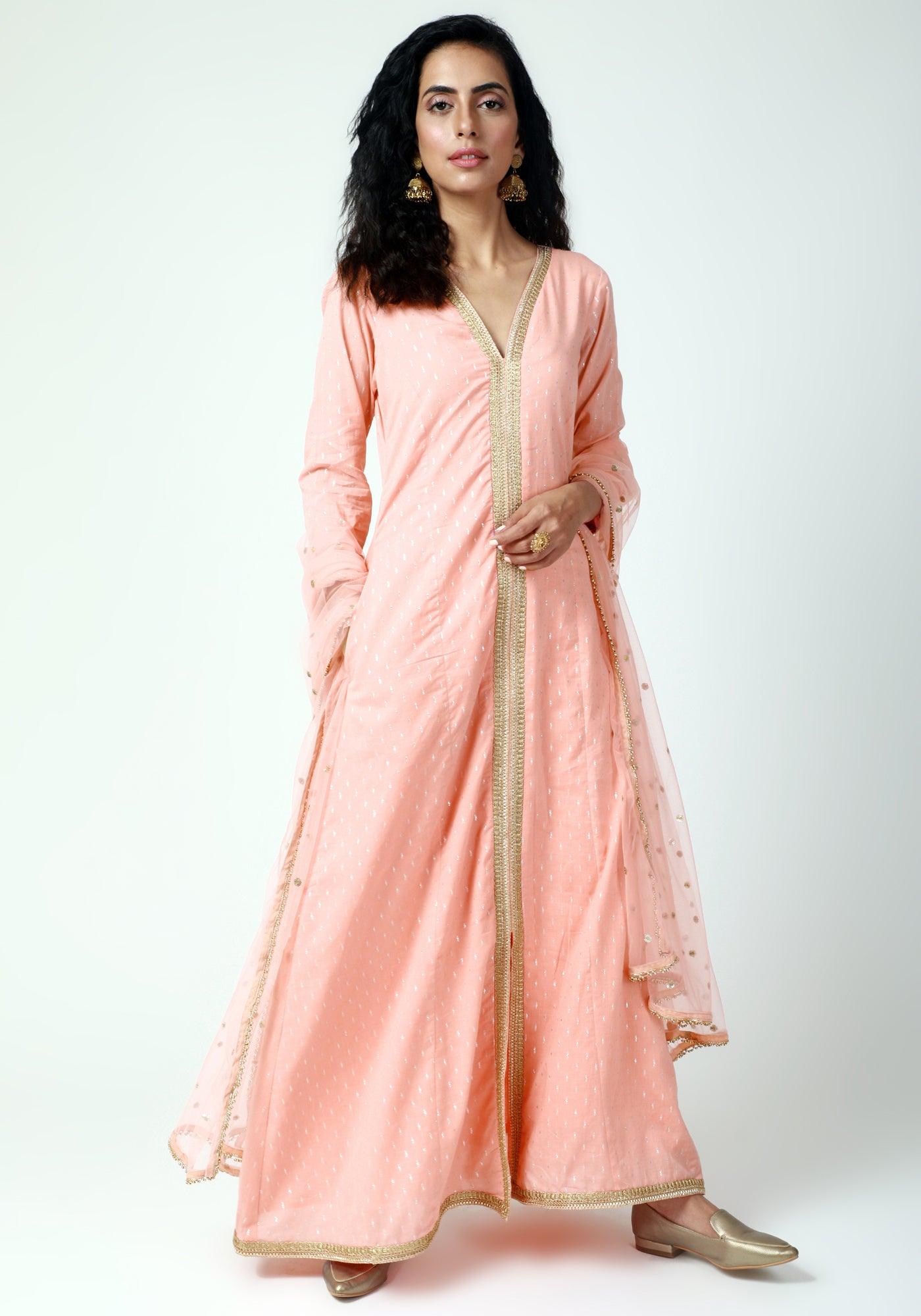 trueBrowns Peach Lace Kurta-Pant-Dupatta - Distacart