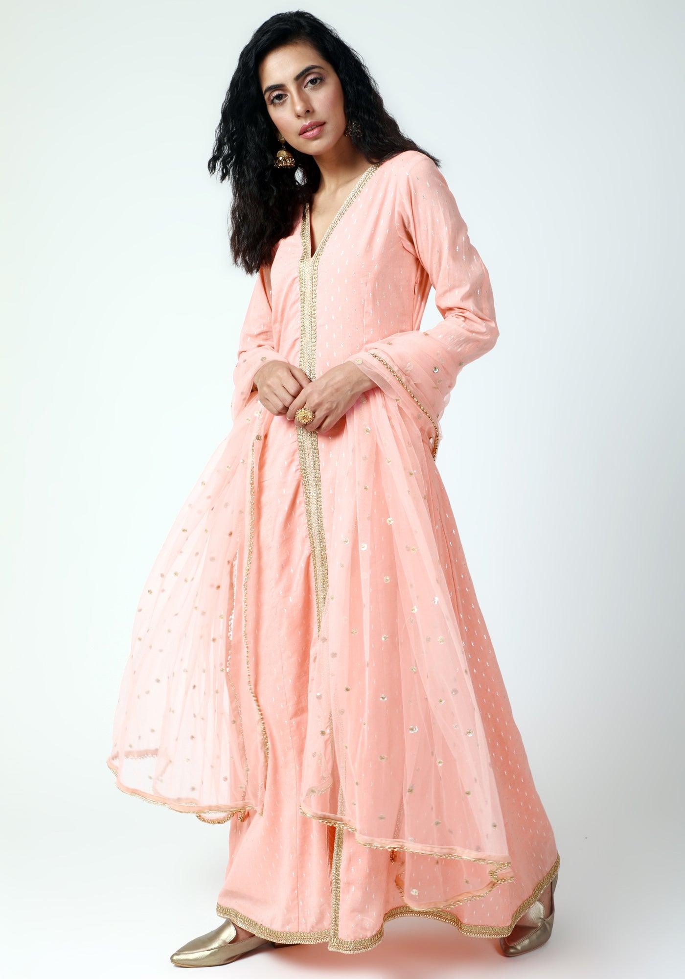 trueBrowns Peach Lace Kurta-Pant-Dupatta - Distacart