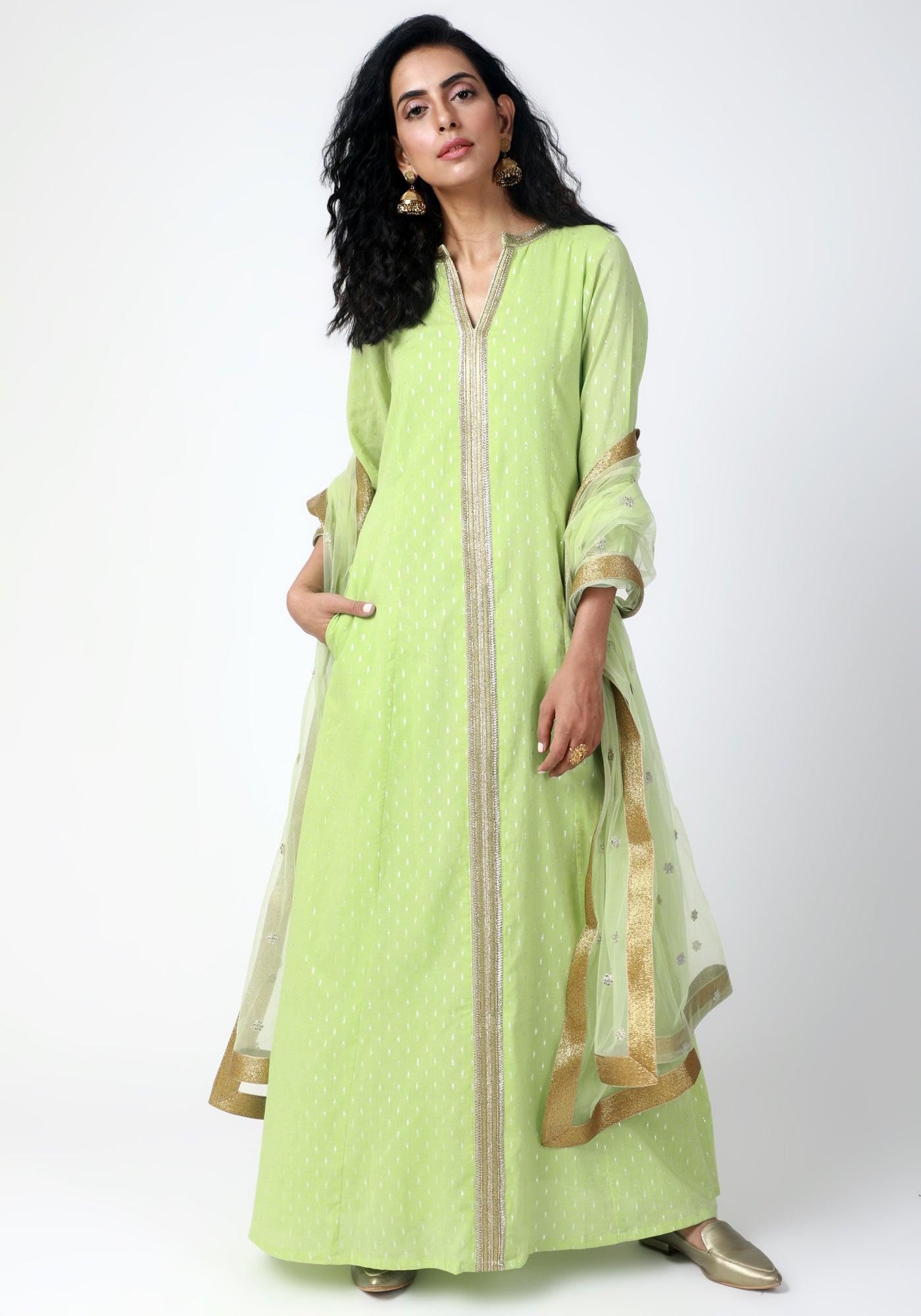 trueBrowns Green Lace Kurta-Pant-Dupatta - Distacart