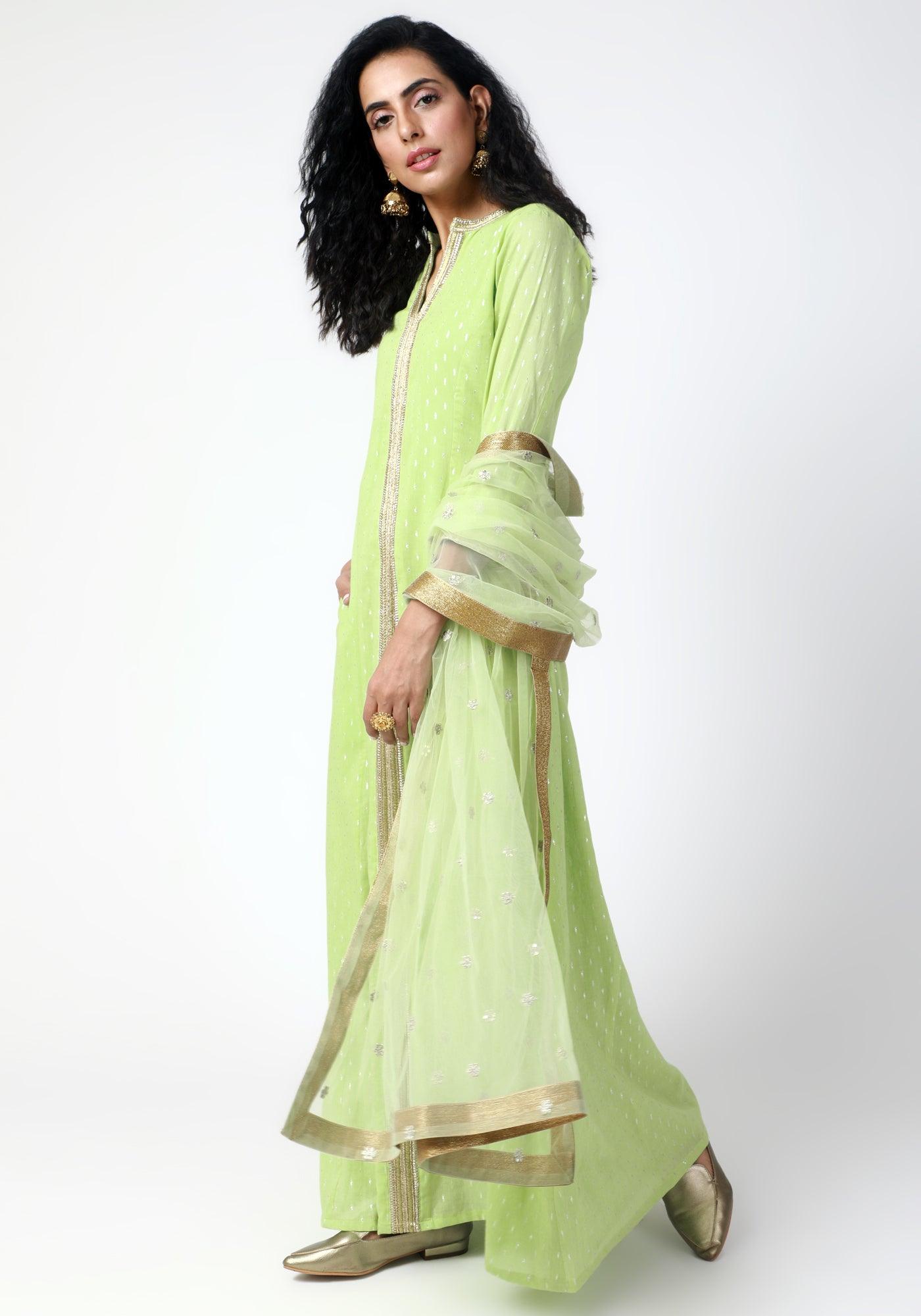 trueBrowns Green Lace Kurta-Pant-Dupatta - Distacart