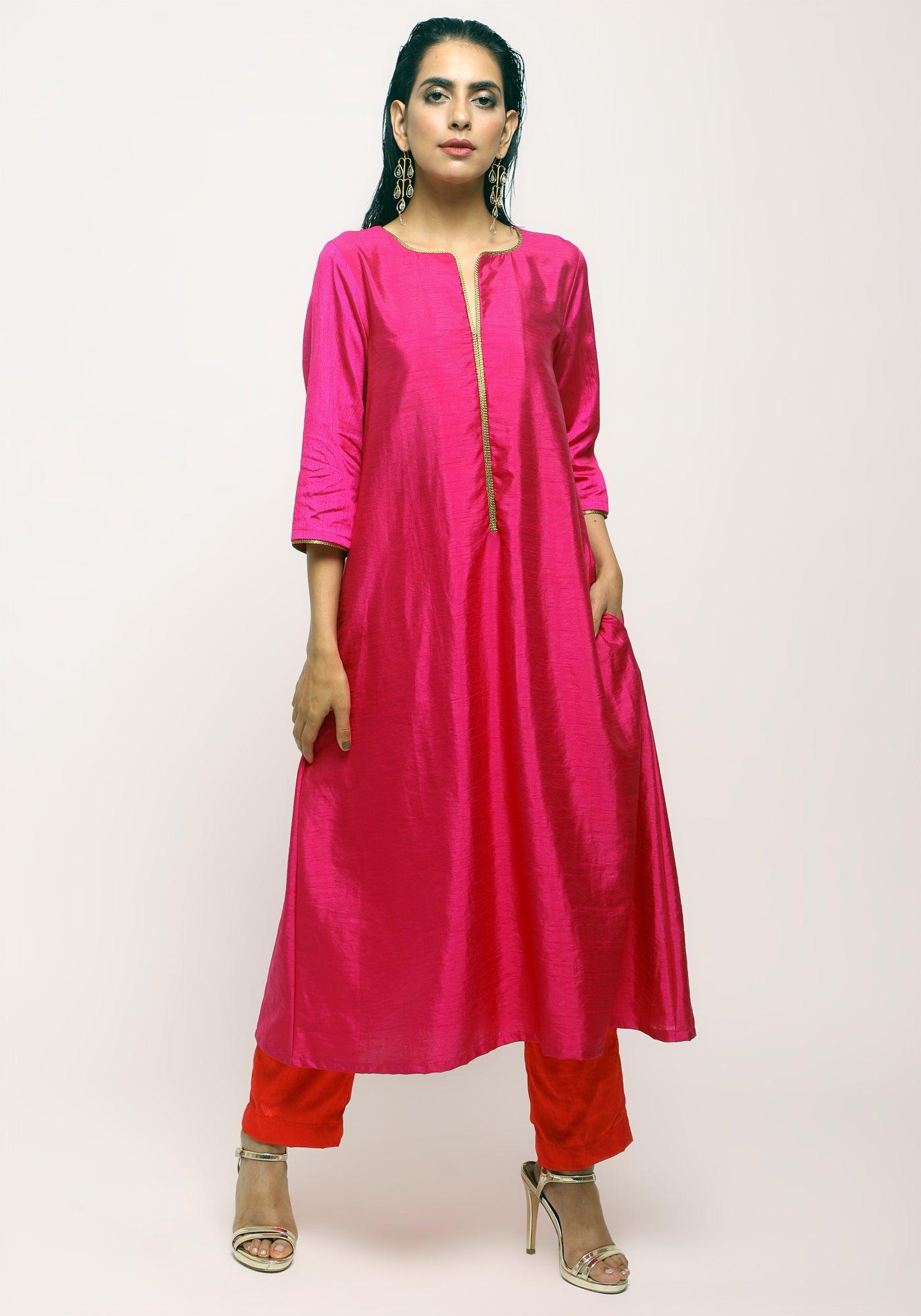 trueBrowns Pink Laced Kurta Set - Distacart