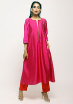 Thumbnail for trueBrowns Pink Laced Kurta Set
