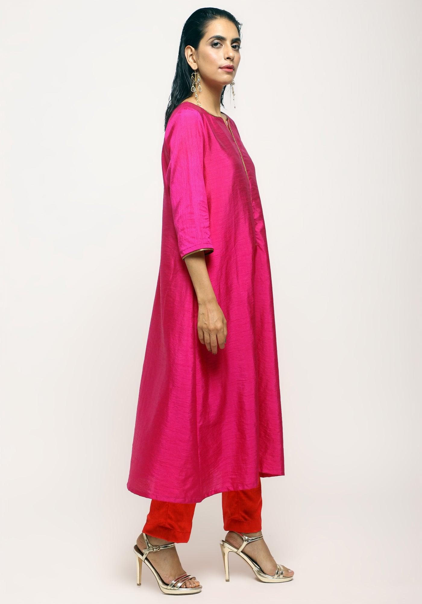 trueBrowns Pink Laced Kurta Set - Distacart