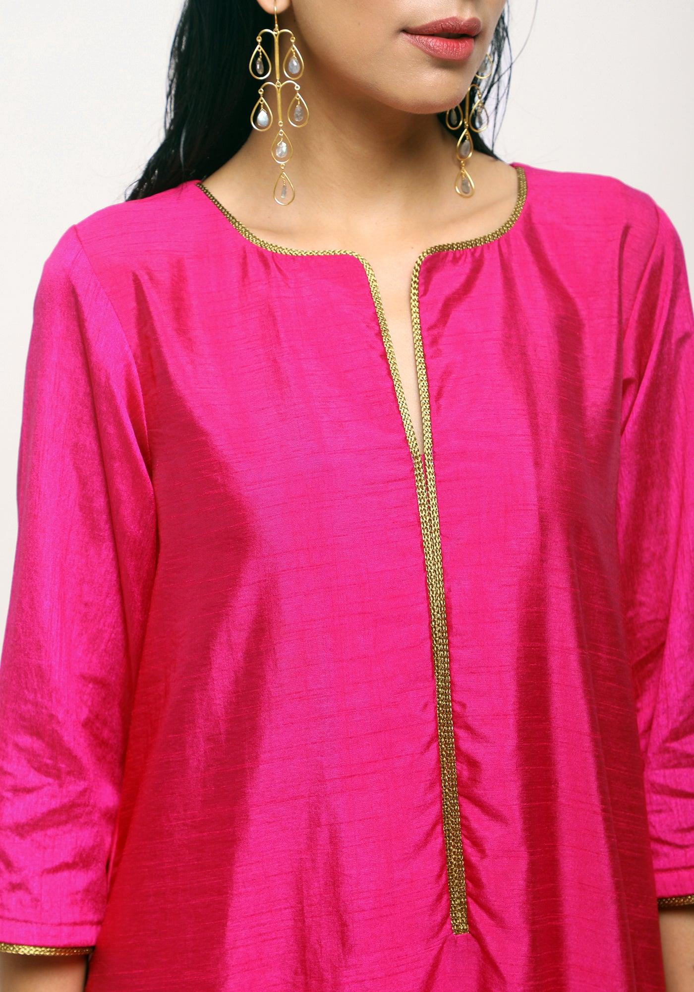 trueBrowns Pink Laced Kurta Set