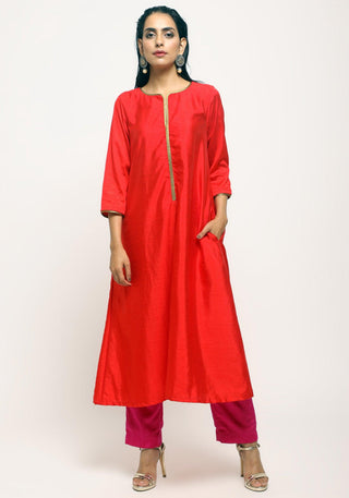 trueBrowns Orange Laced Kurta Set - Distacart