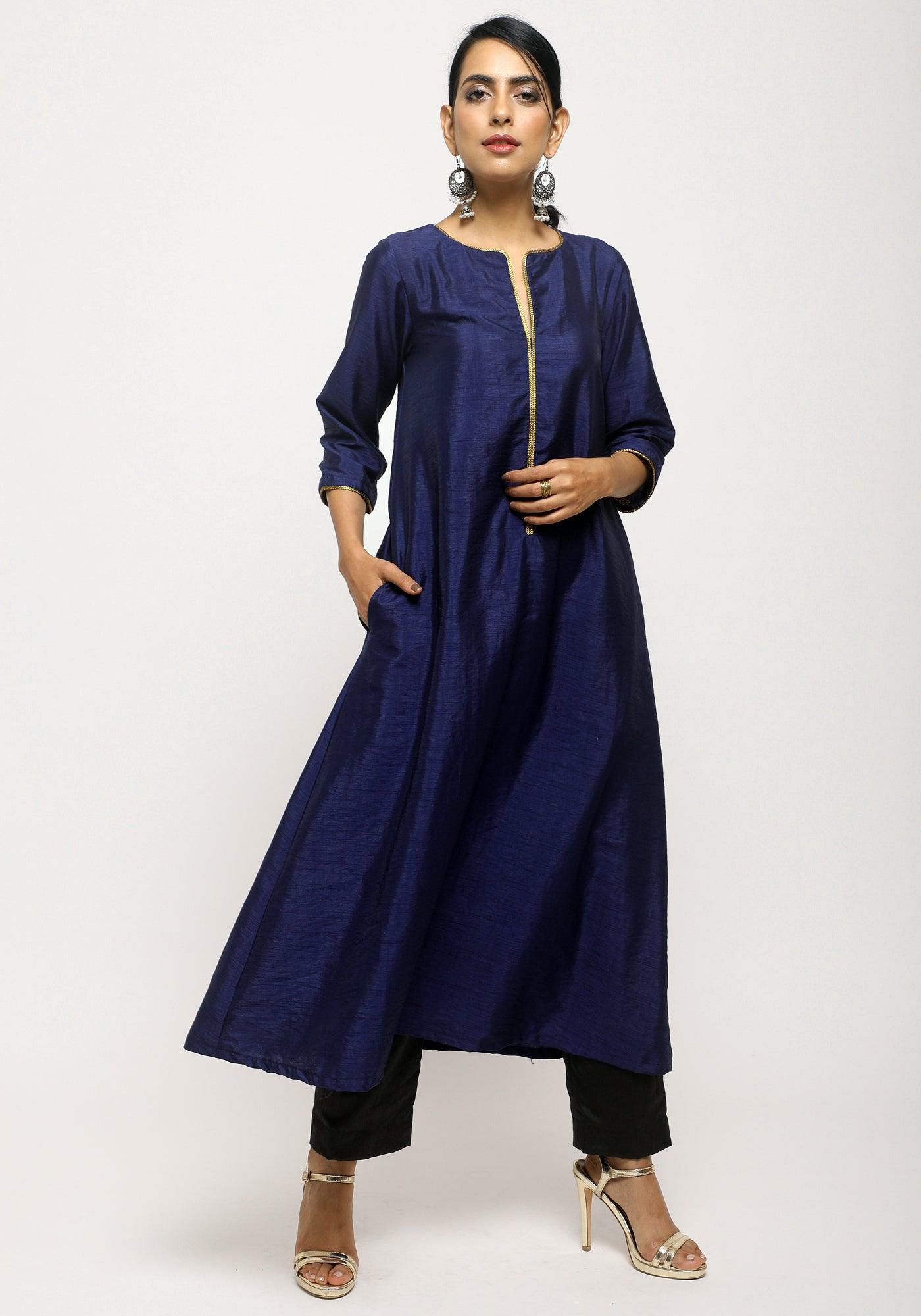trueBrowns Blue Laced Kurta Set - Distacart