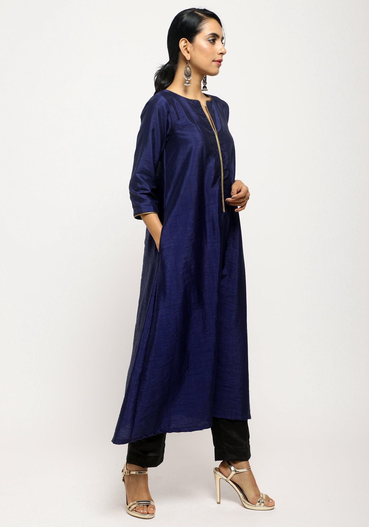 trueBrowns Blue Laced Kurta Set - Distacart