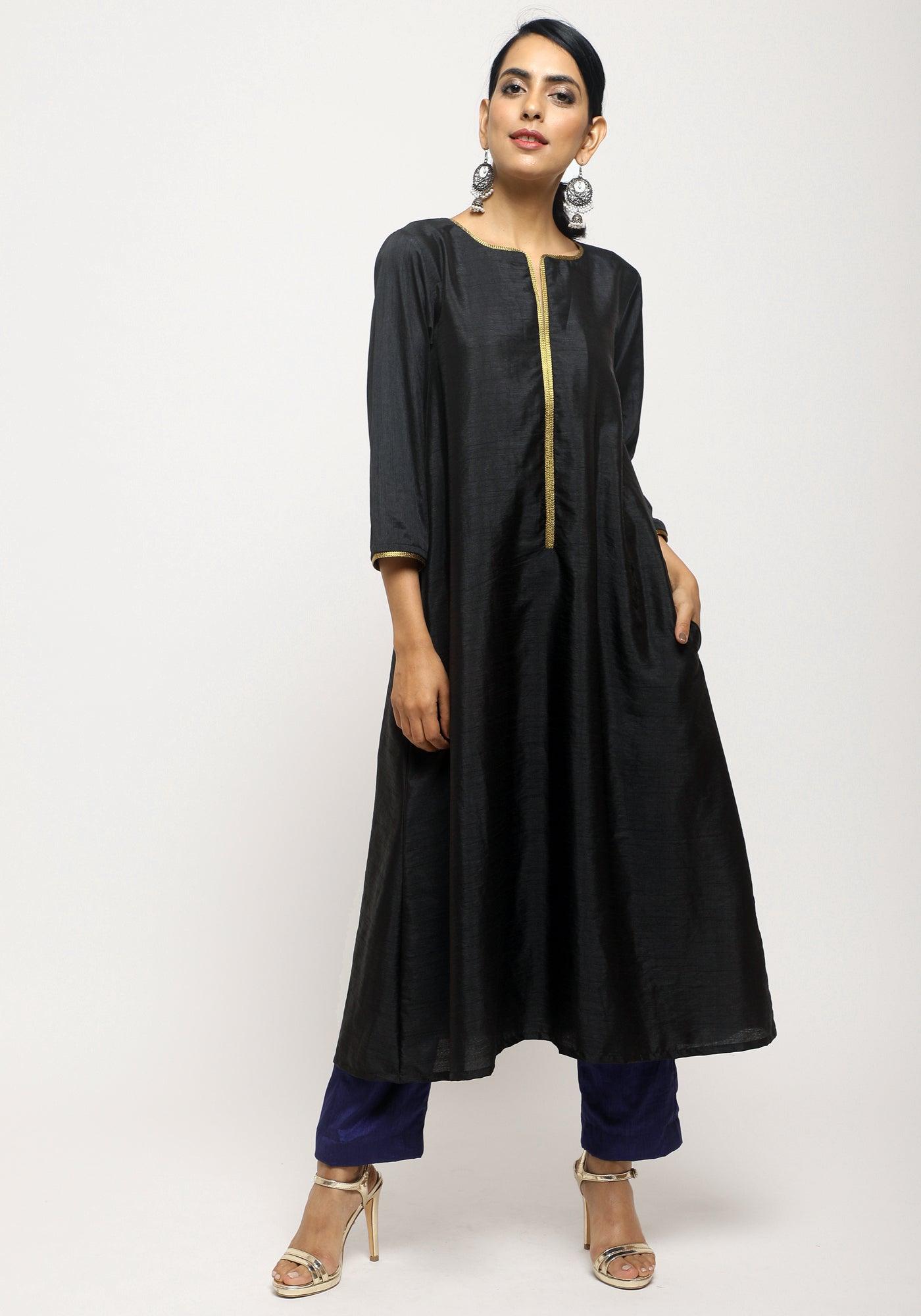 trueBrowns Black Laced Kurta Set - Distacart