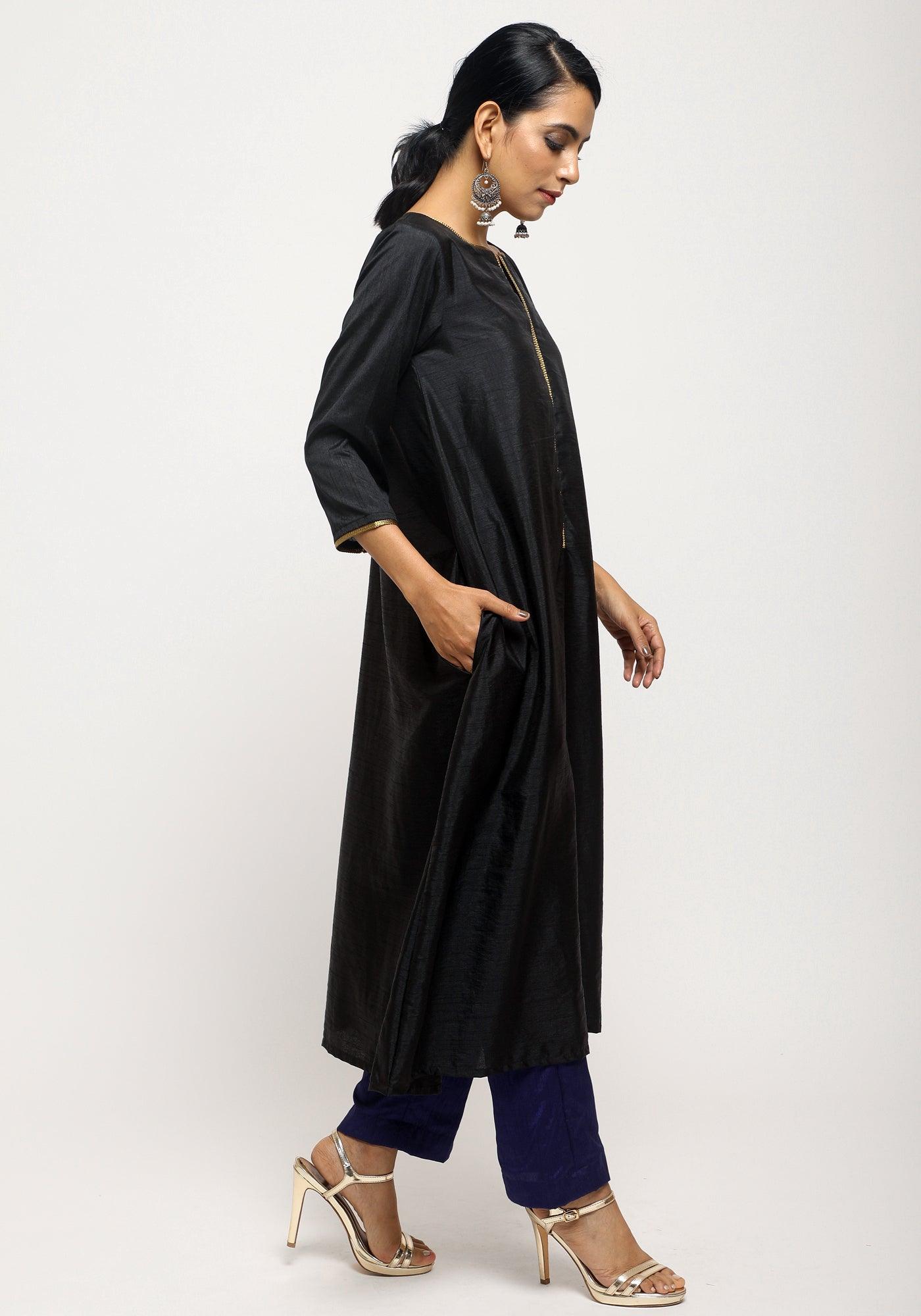 trueBrowns Black Laced Kurta Set - Distacart