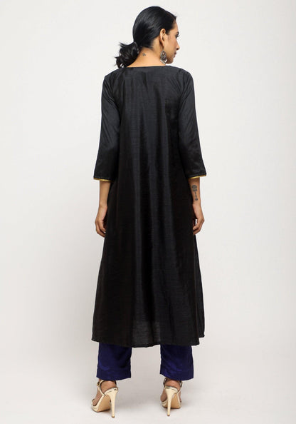 trueBrowns Black Laced Kurta Set - Distacart