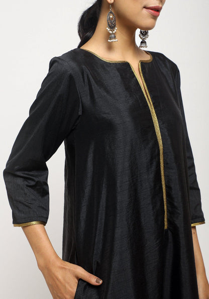 trueBrowns Black Laced Kurta Set - Distacart