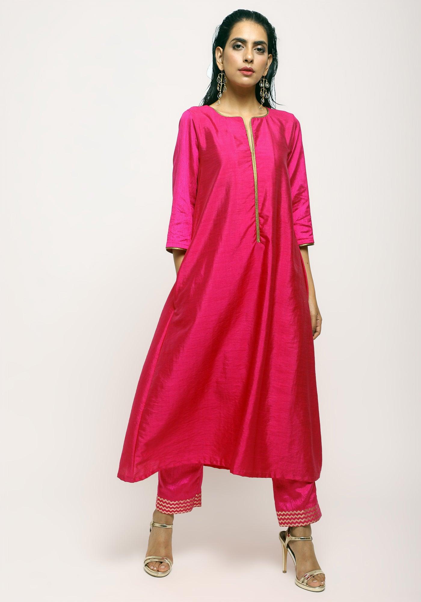 trueBrowns Pink Laced Kurta- Foil Pant - Distacart