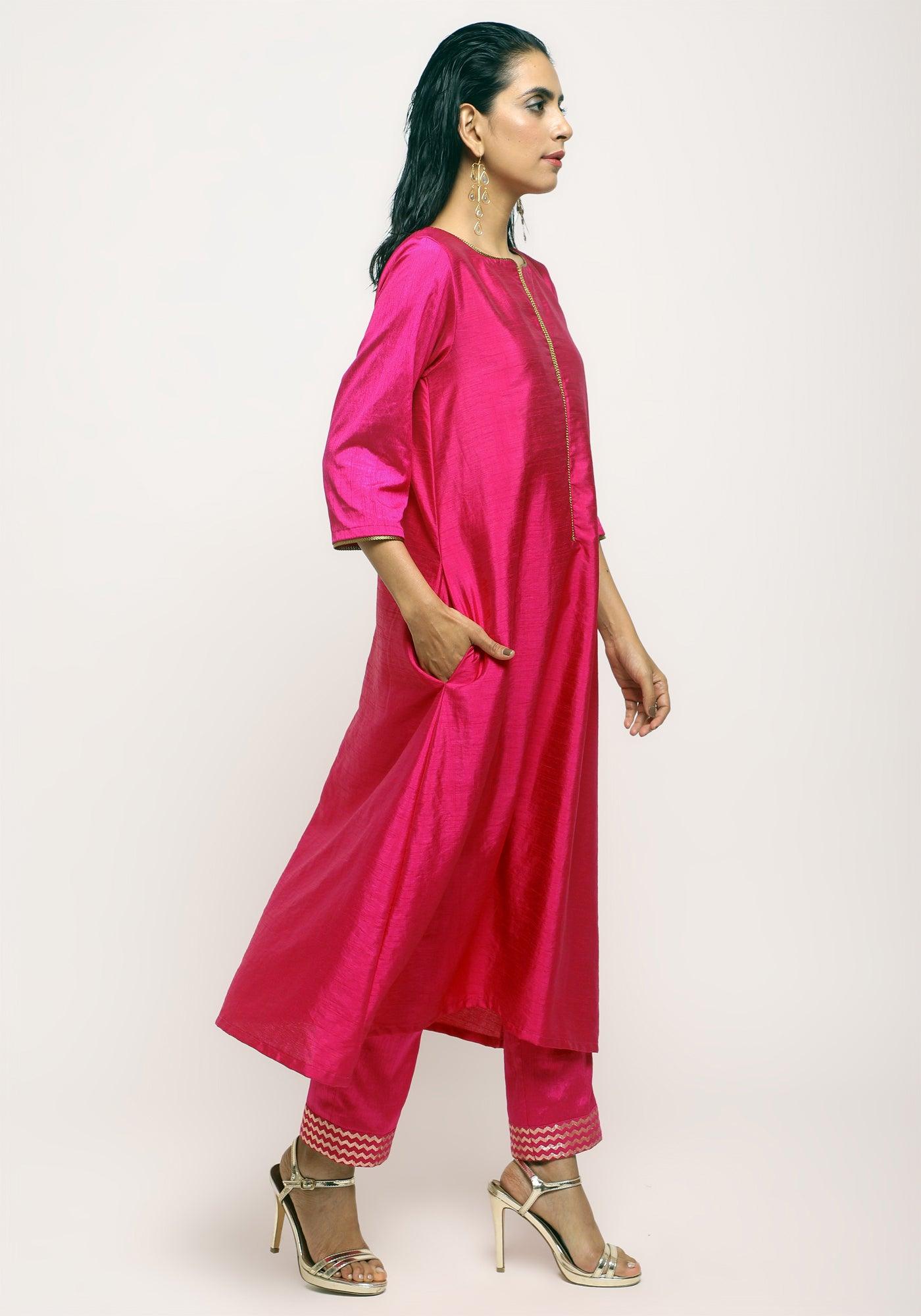 trueBrowns Pink Laced Kurta- Foil Pant - Distacart
