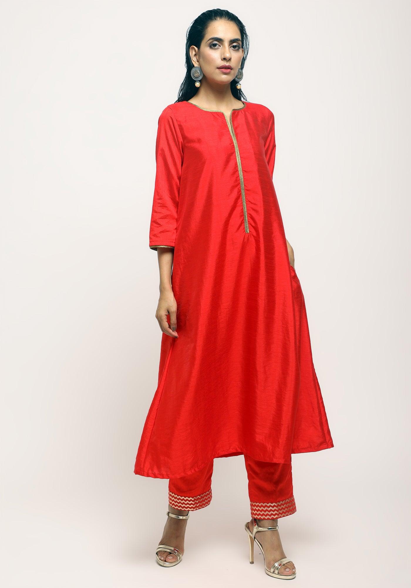 trueBrowns Orange Laced Kurta- Foil Pant - Distacart