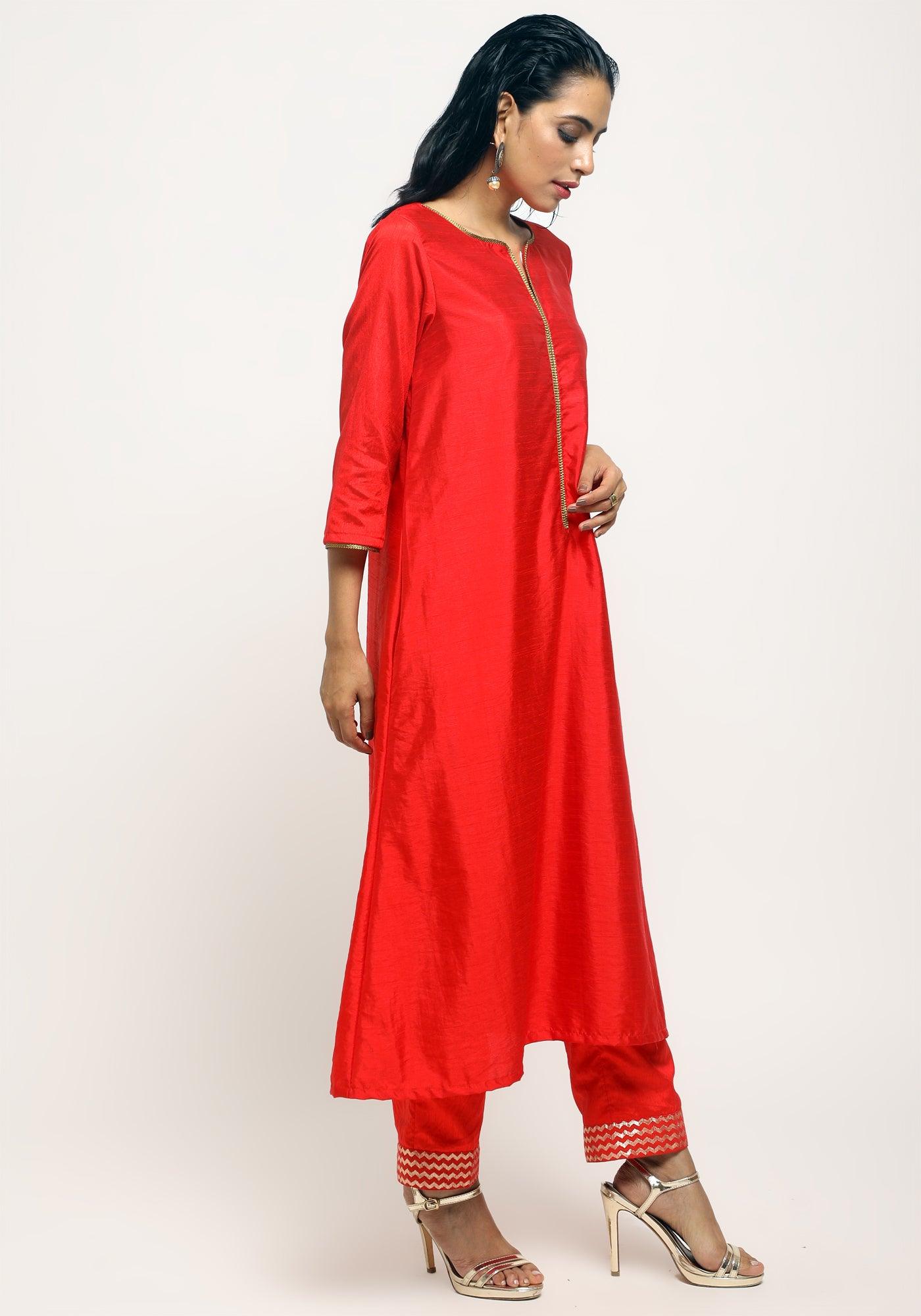 trueBrowns Orange Laced Kurta- Foil Pant - Distacart