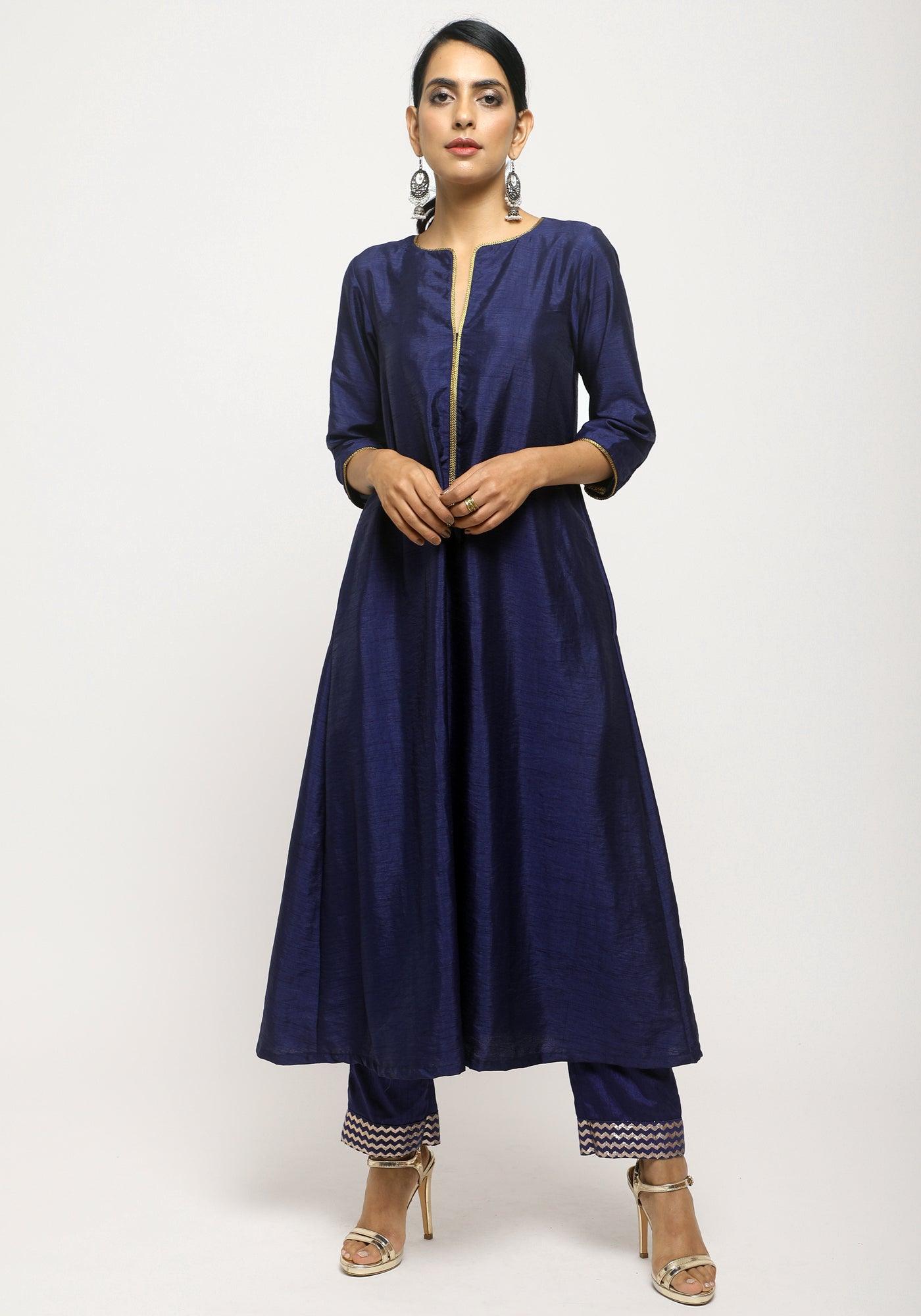 trueBrowns Blue Laced Kurta- Foil Pant - Distacart