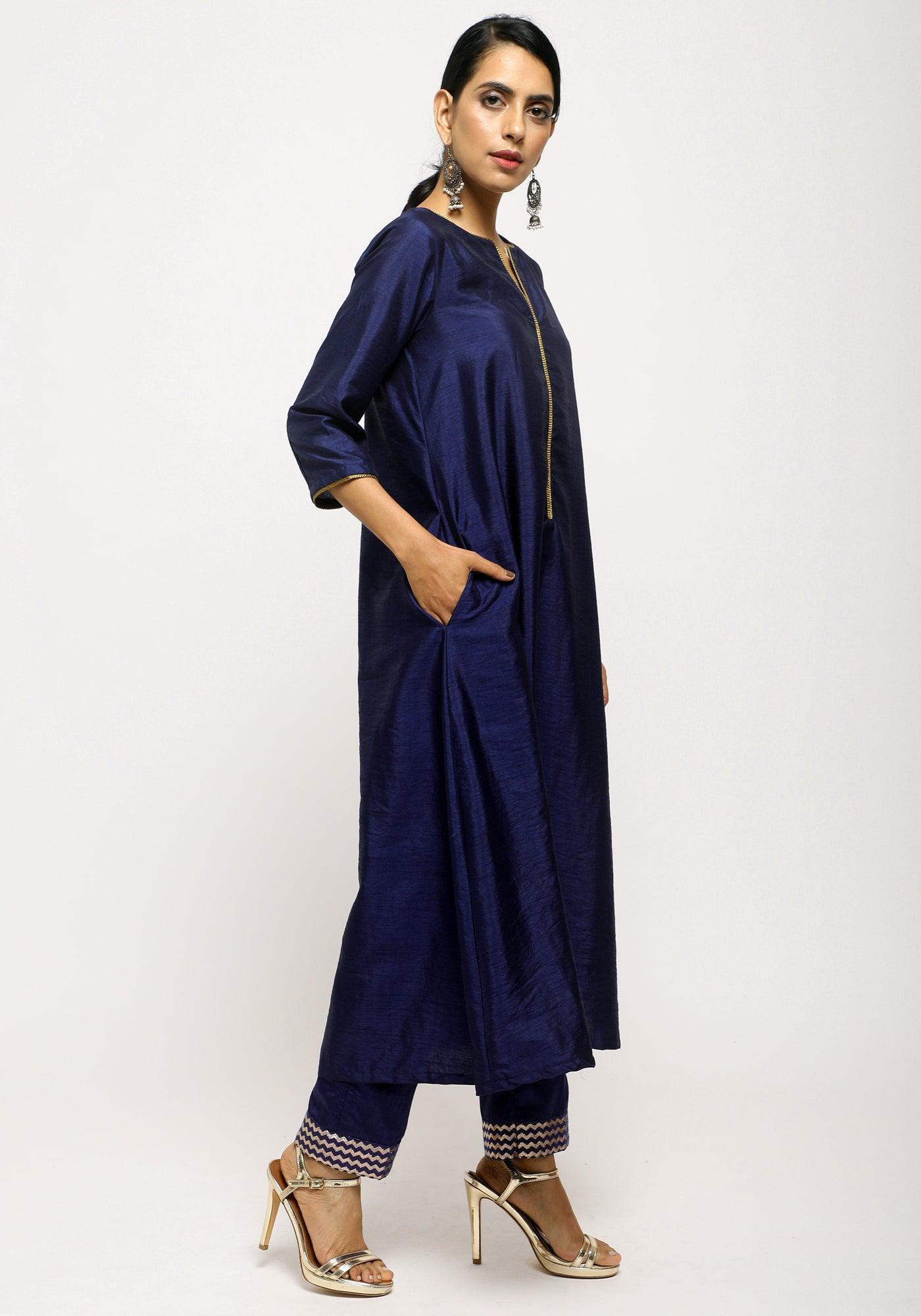 trueBrowns Blue Laced Kurta- Foil Pant - Distacart