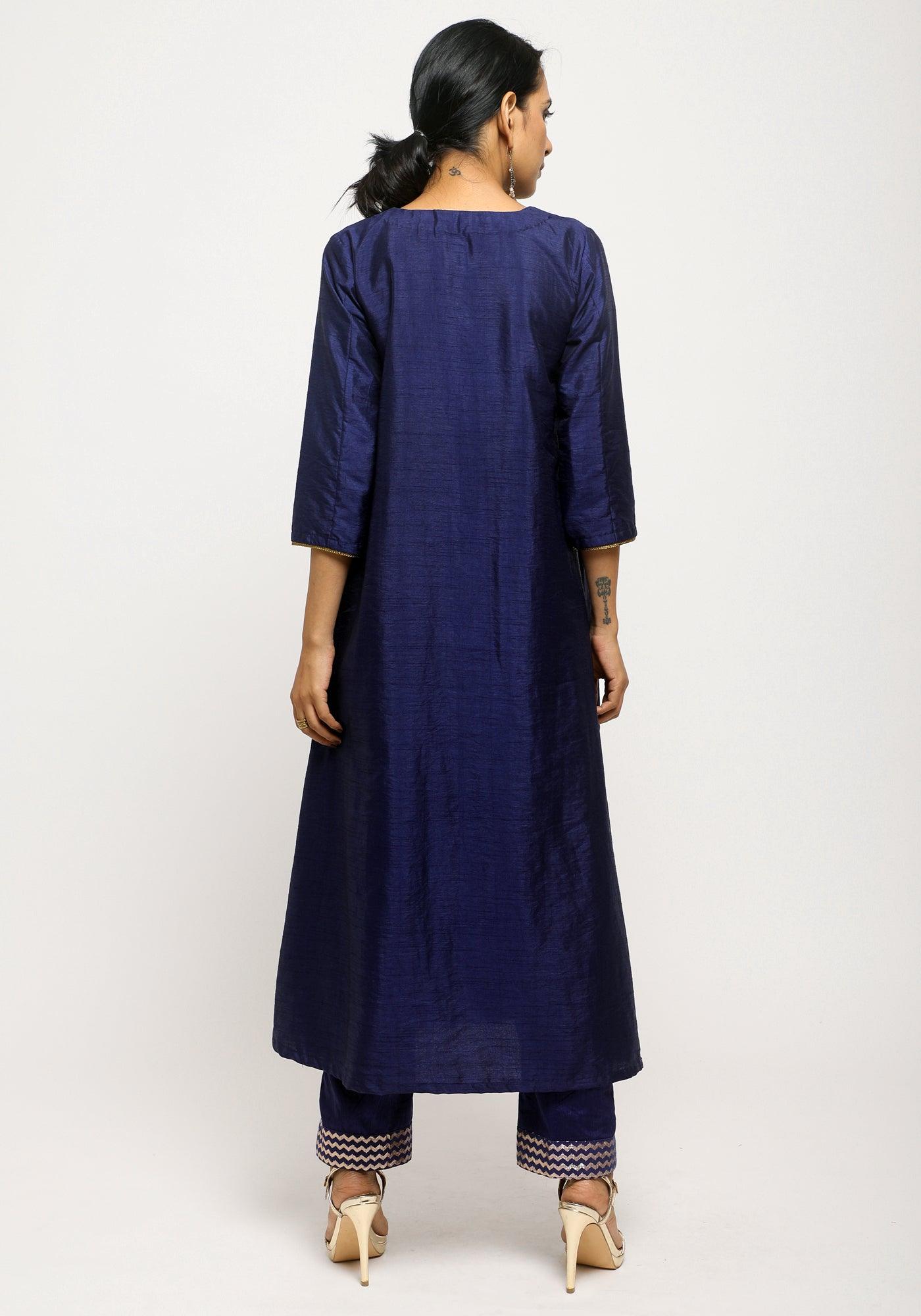 trueBrowns Blue Laced Kurta- Foil Pant - Distacart