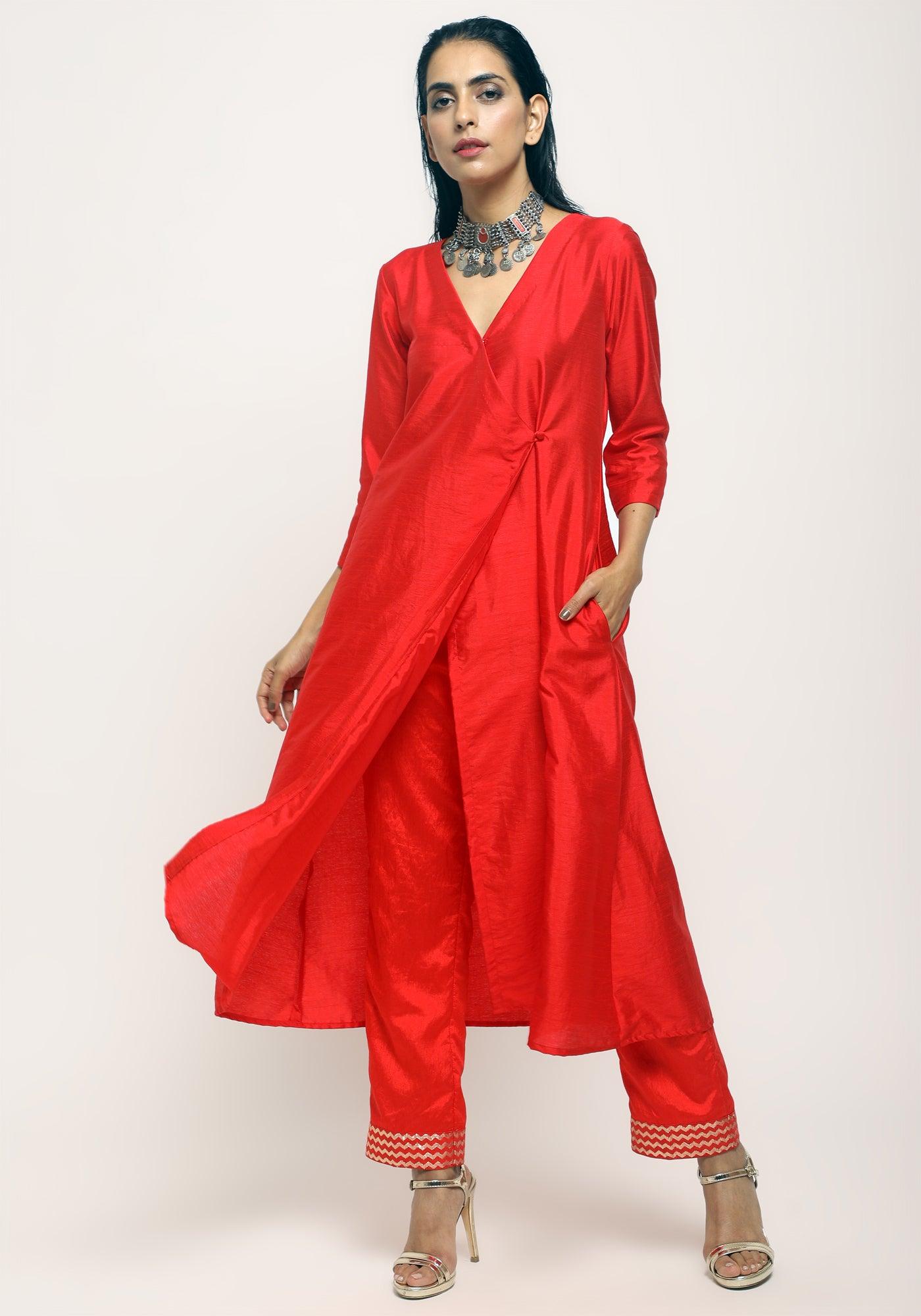 trueBrowns Orange Angrakha Foil Pant - Distacart