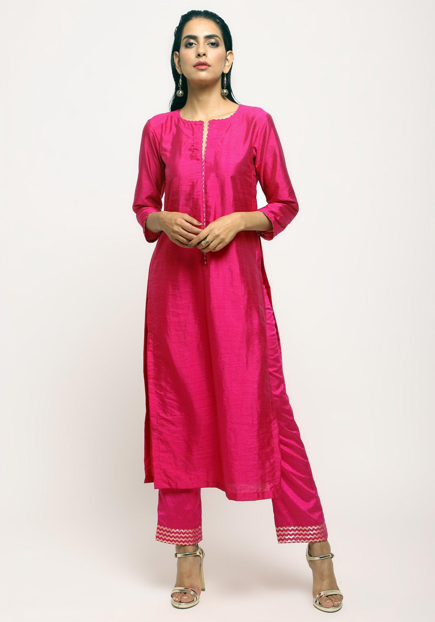 trueBrowns Pink Foil High Slit- Foil Pant - Distacart