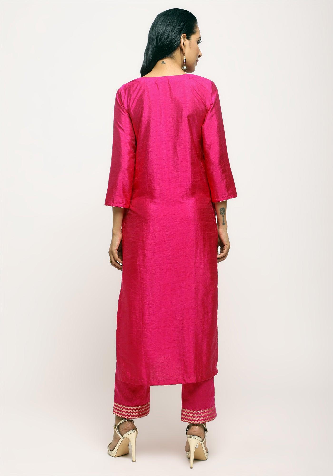 trueBrowns Pink Foil High Slit- Foil Pant - Distacart