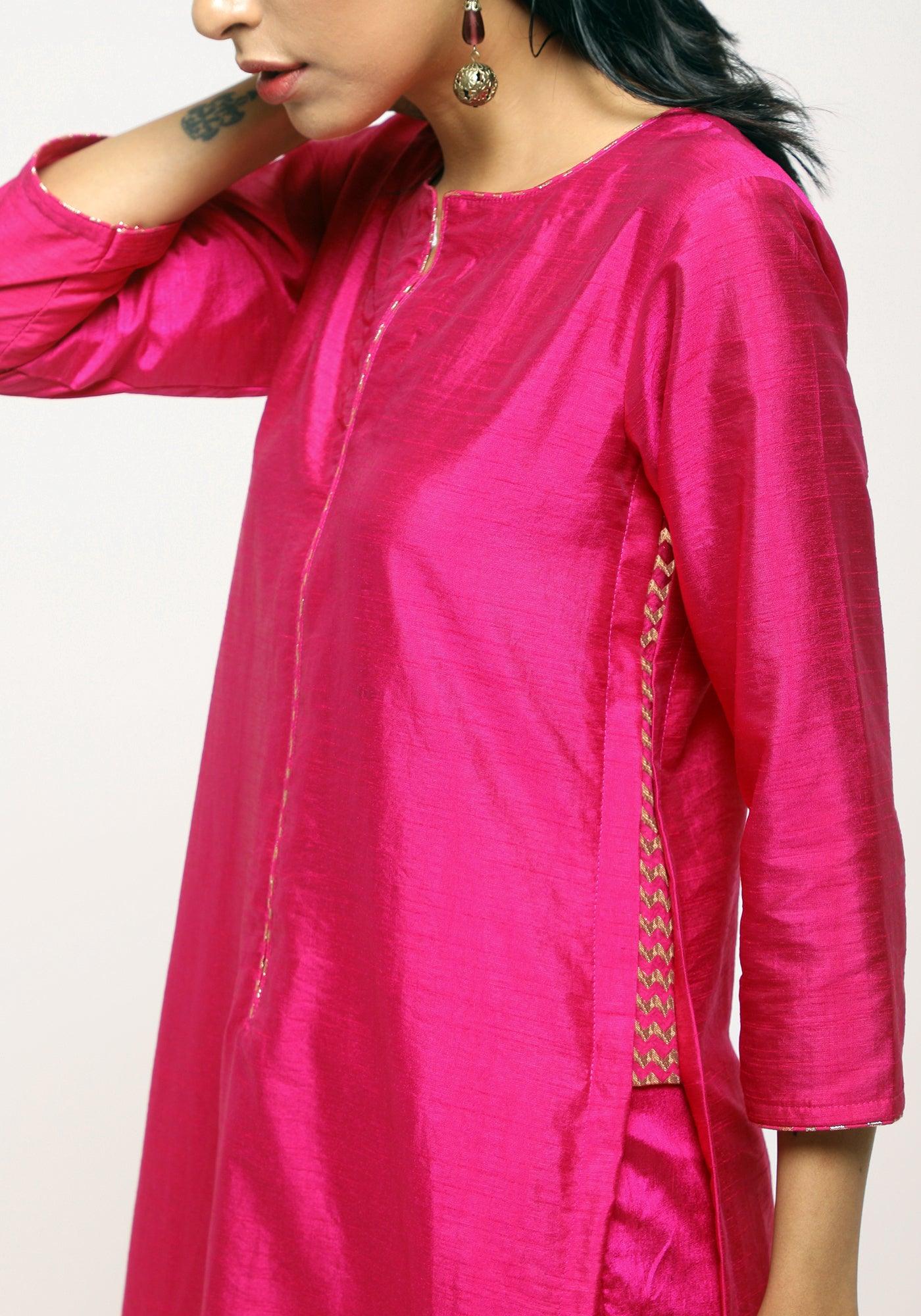 trueBrowns Pink Foil High Slit- Foil Pant - Distacart