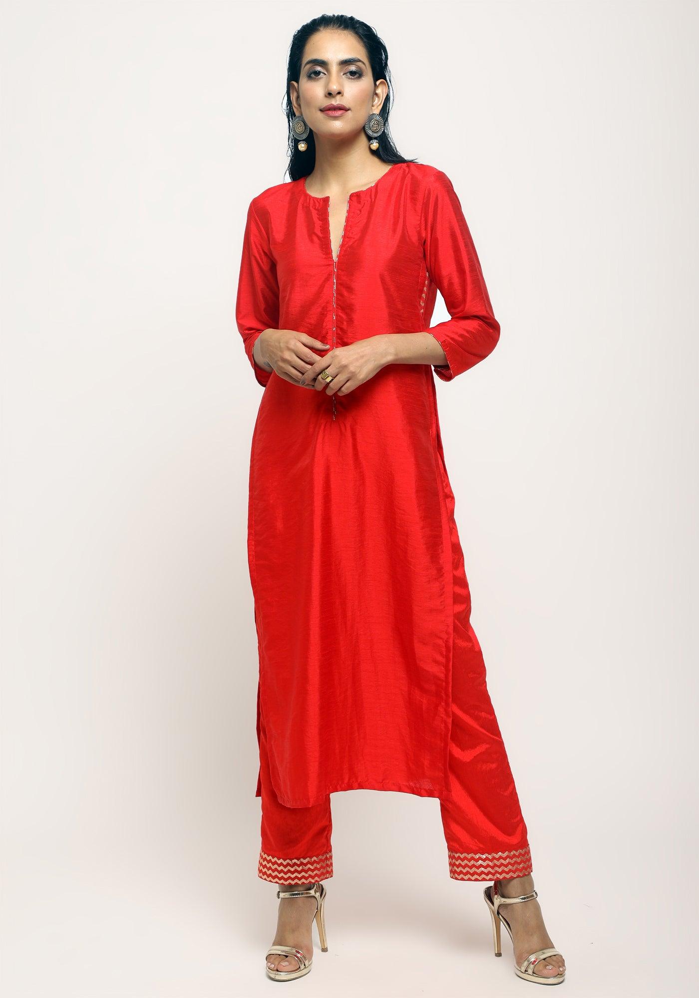 trueBrowns Orange Foil High Slit- Foil Pant - Distacart